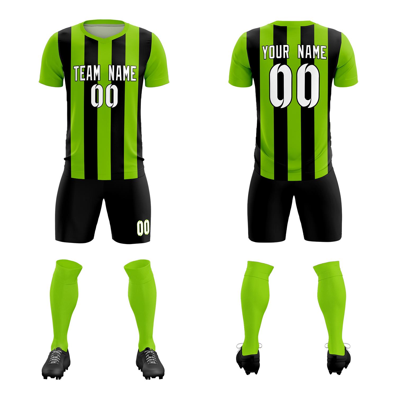 Custom Neon Green Black Vertical Stripes Casual Outdoor Football Kits Jersey