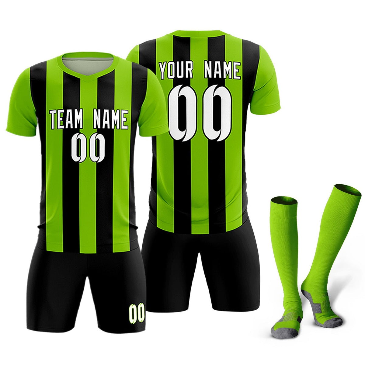 Custom Neon Green Black Vertical Stripes Casual Outdoor Football Kits Jersey