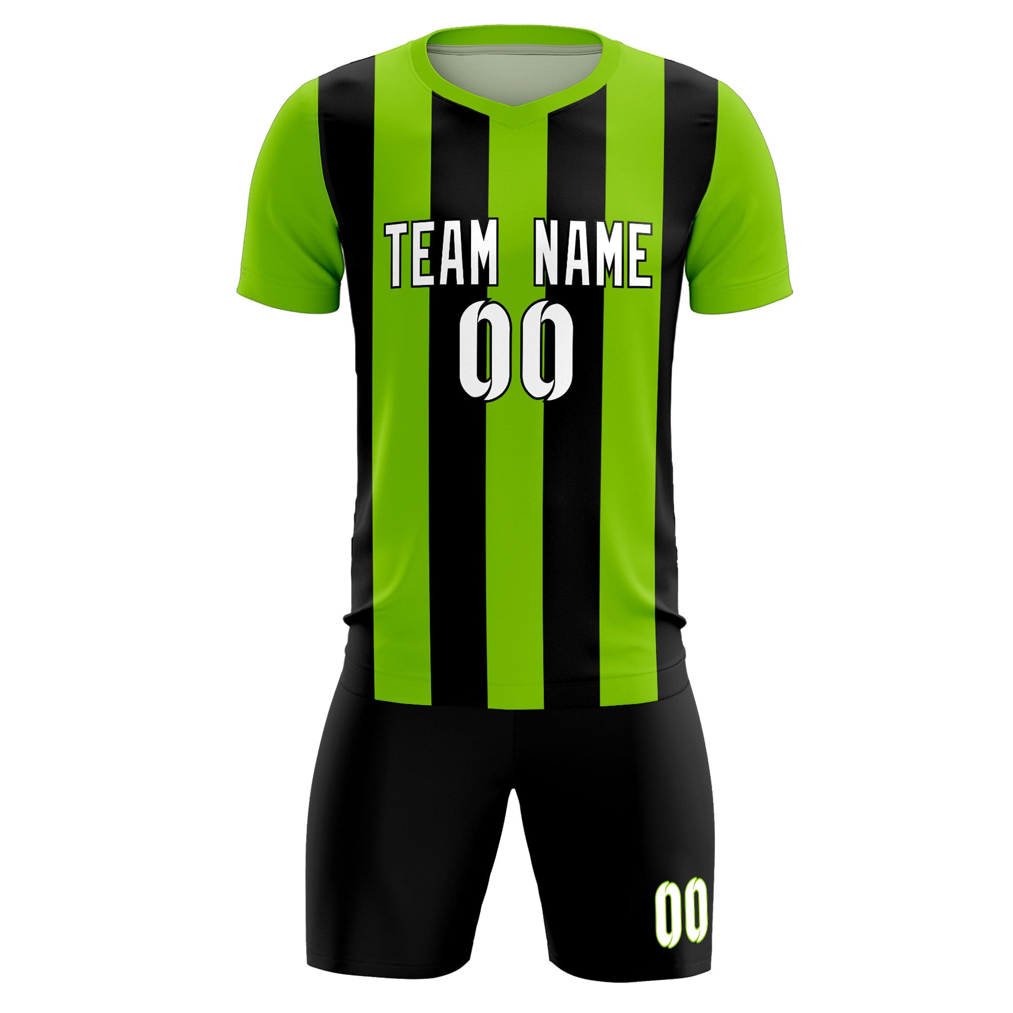 Custom Neon Green Black Vertical Stripes Casual Outdoor Football Kits Jersey