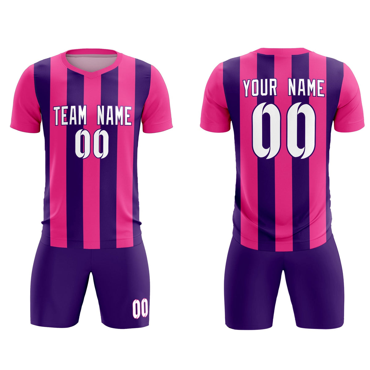 Custom Pink Purple Vertical Stripes Casual Outdoor Football Kits Jersey