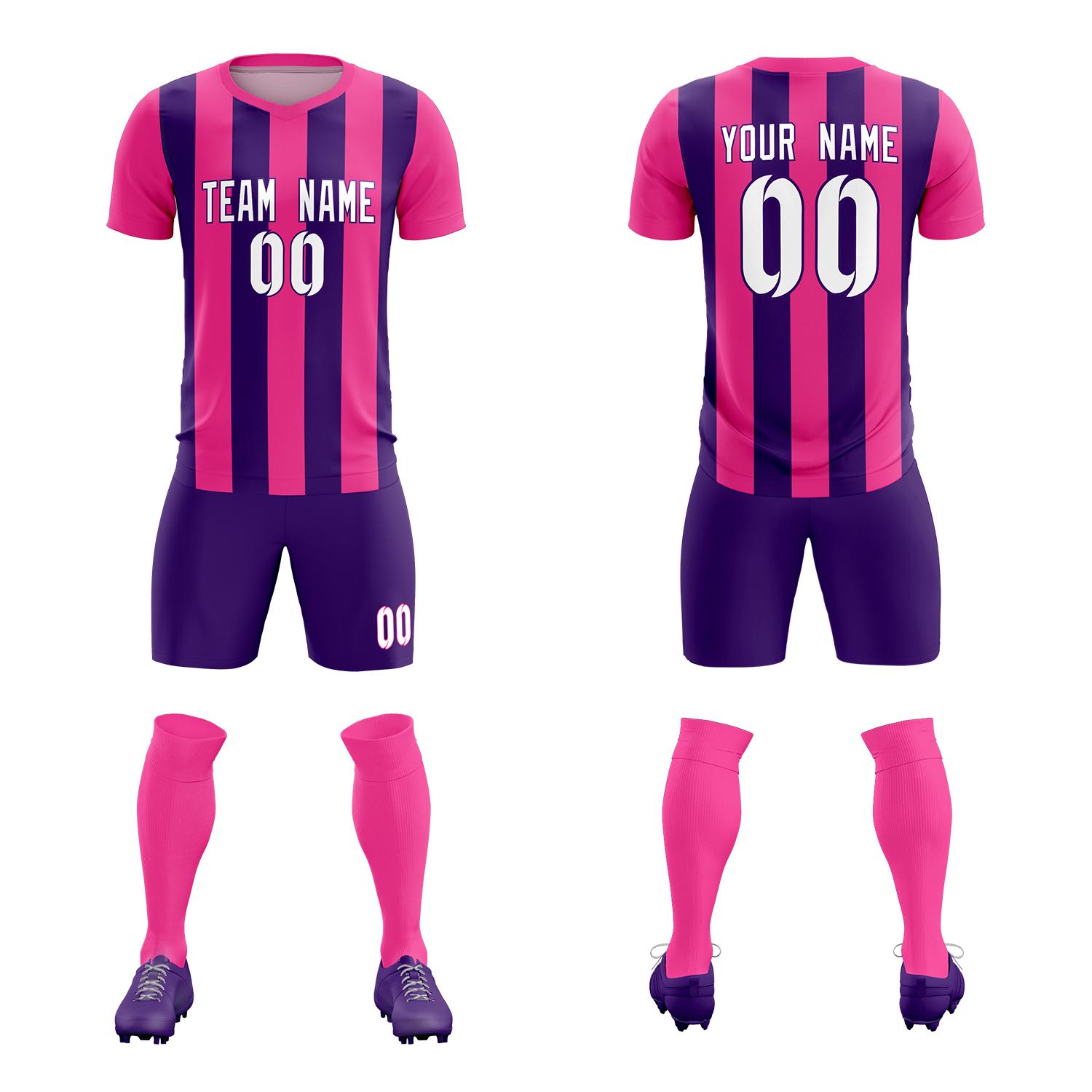 Custom Pink Purple Vertical Stripes Casual Outdoor Football Kits Jersey