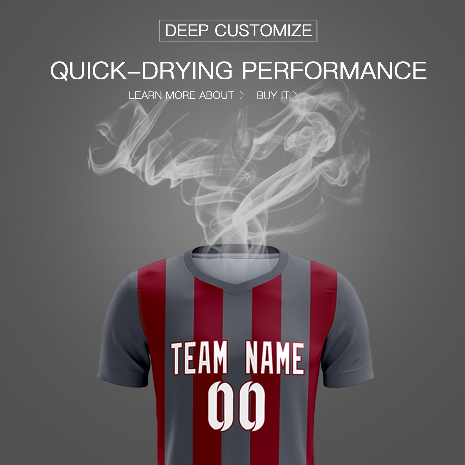 Custom Dark Gray Crimson Vertical Stripes Casual Outdoor Football Kits Jersey