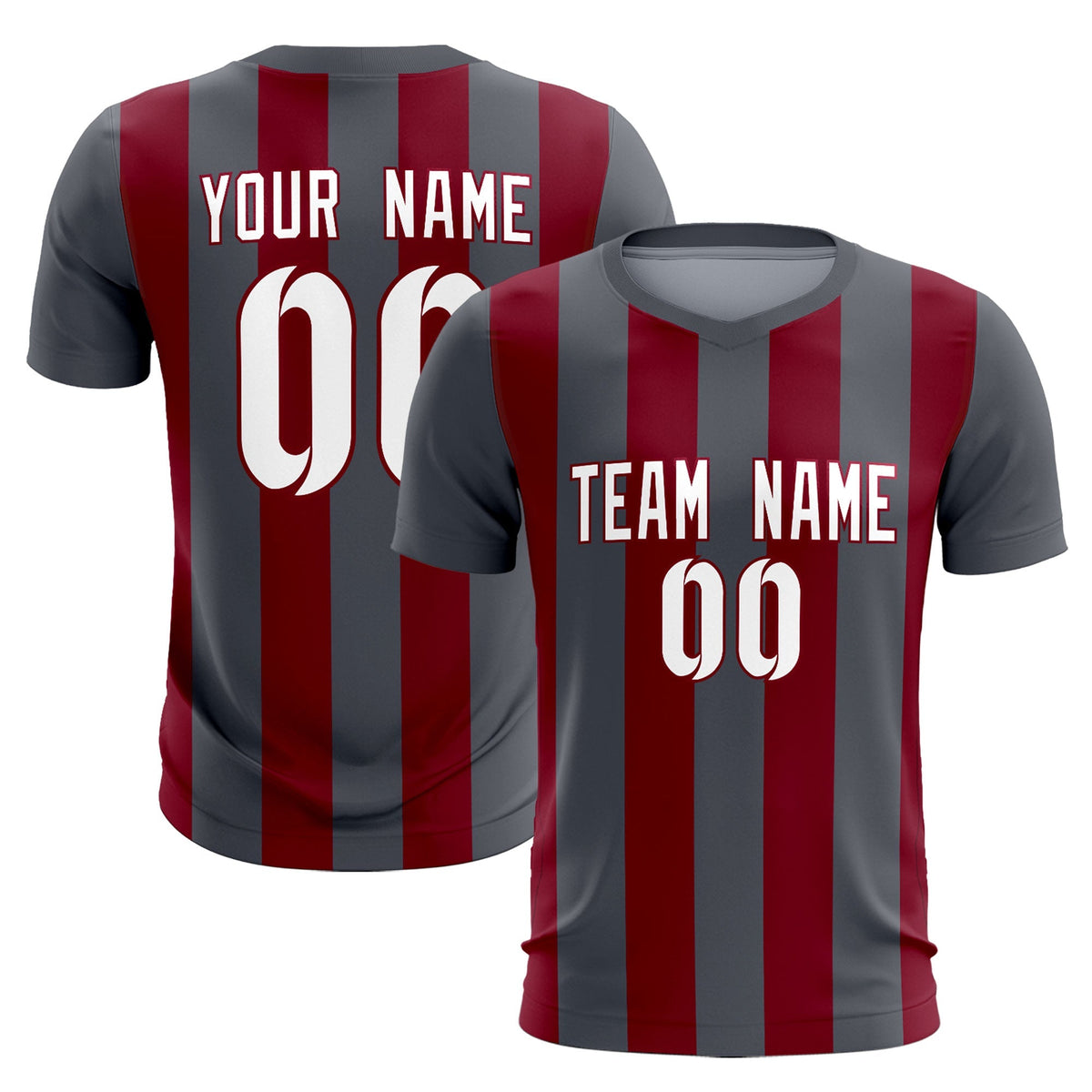 Custom Dark Gray Crimson Vertical Stripes Casual Outdoor Football Kits Jersey
