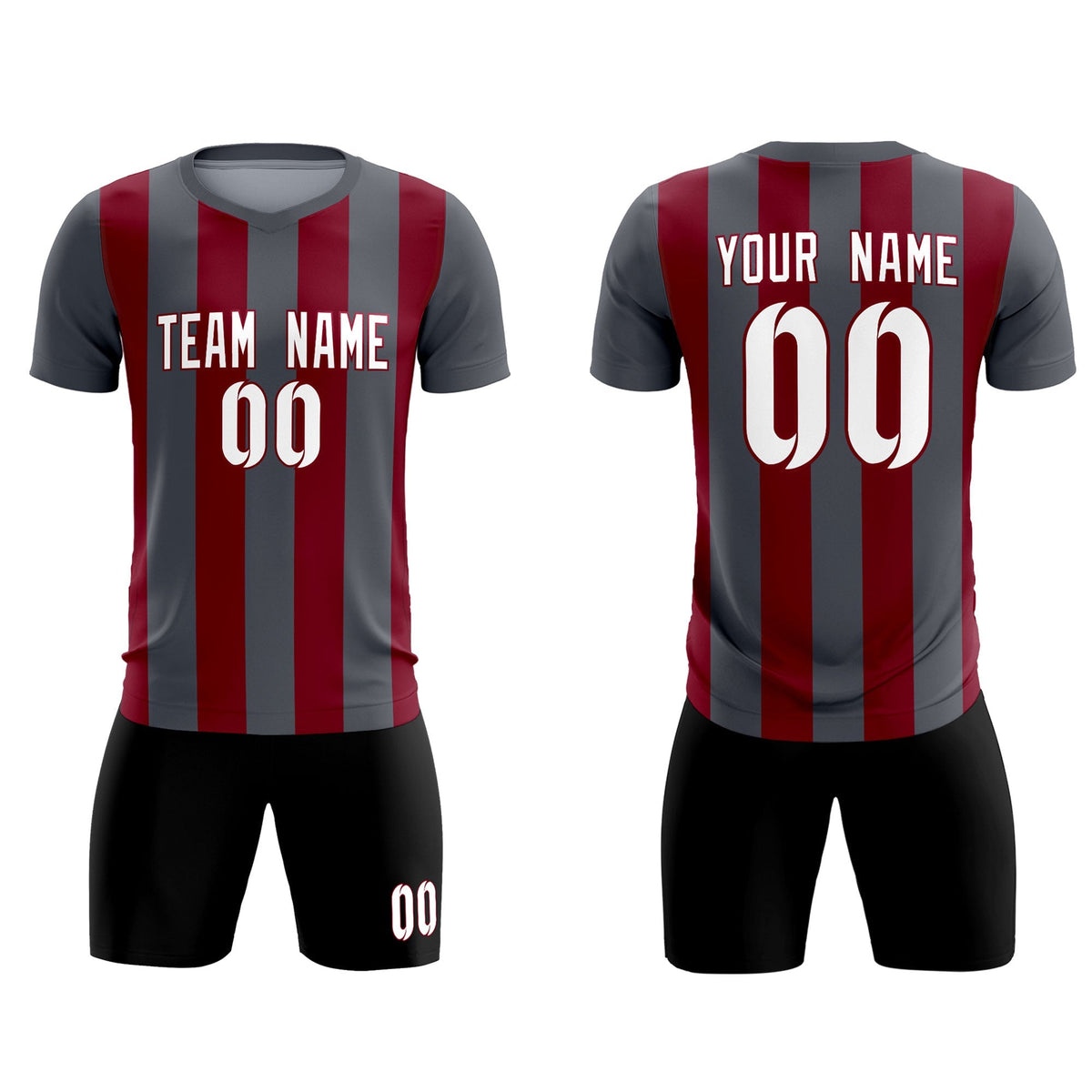 Custom Dark Gray Crimson Vertical Stripes Casual Outdoor Football Kits Jersey