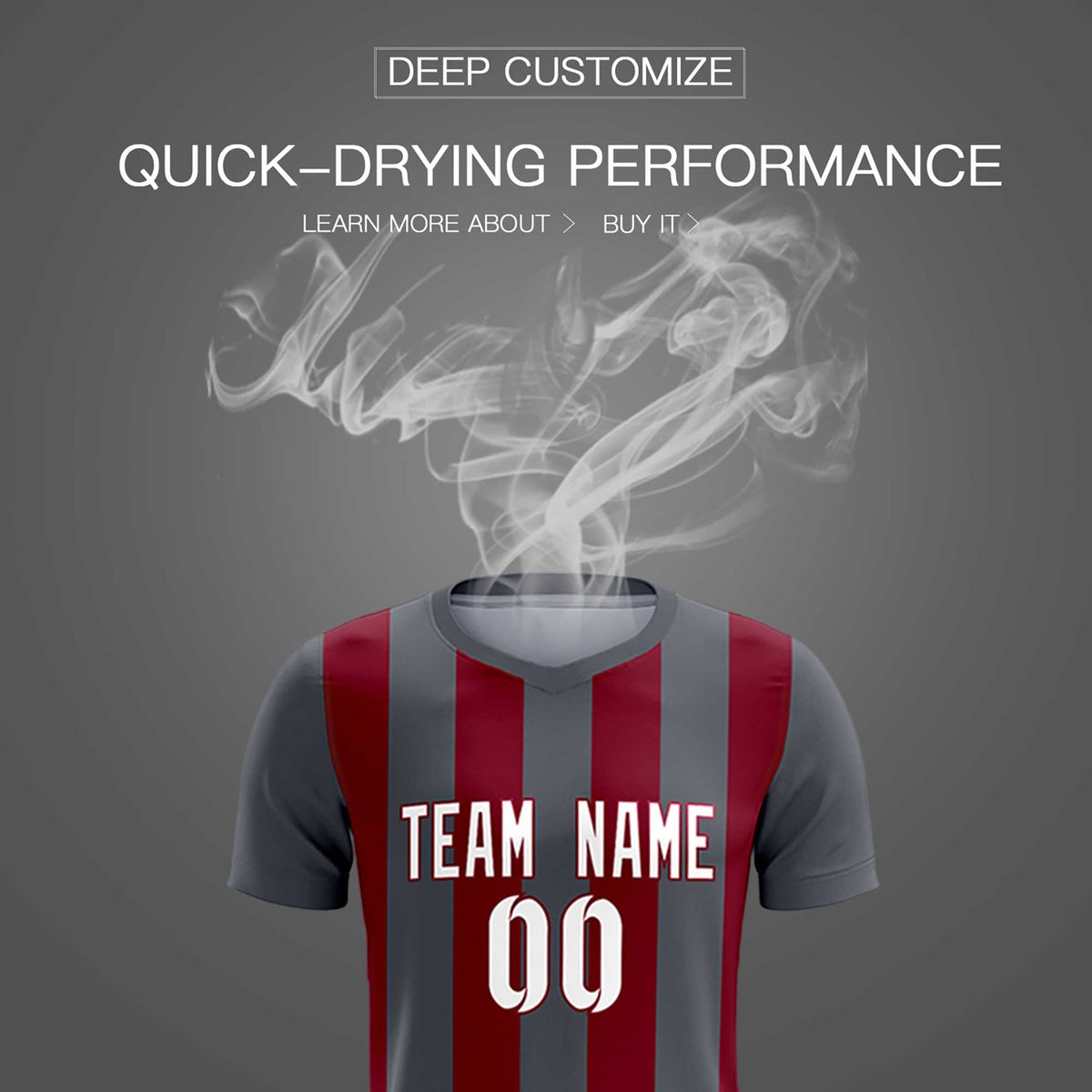 Custom Dark Gray Crimson Vertical Stripes Casual Outdoor Football Kits Jersey