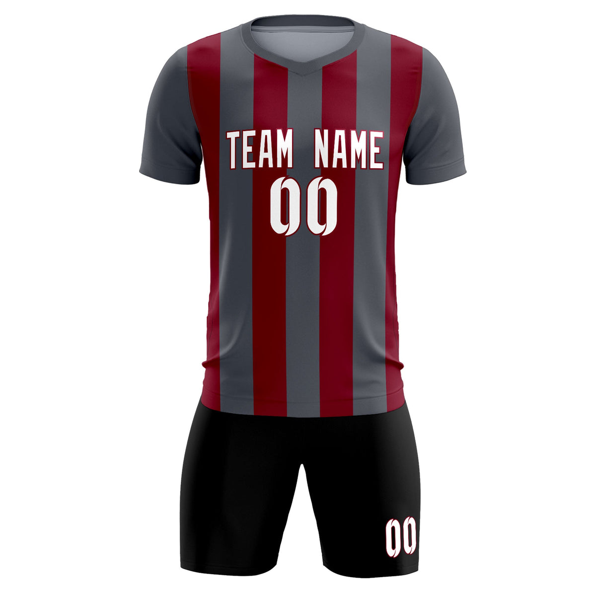 Custom Dark Gray Crimson Vertical Stripes Casual Outdoor Football Kits Jersey