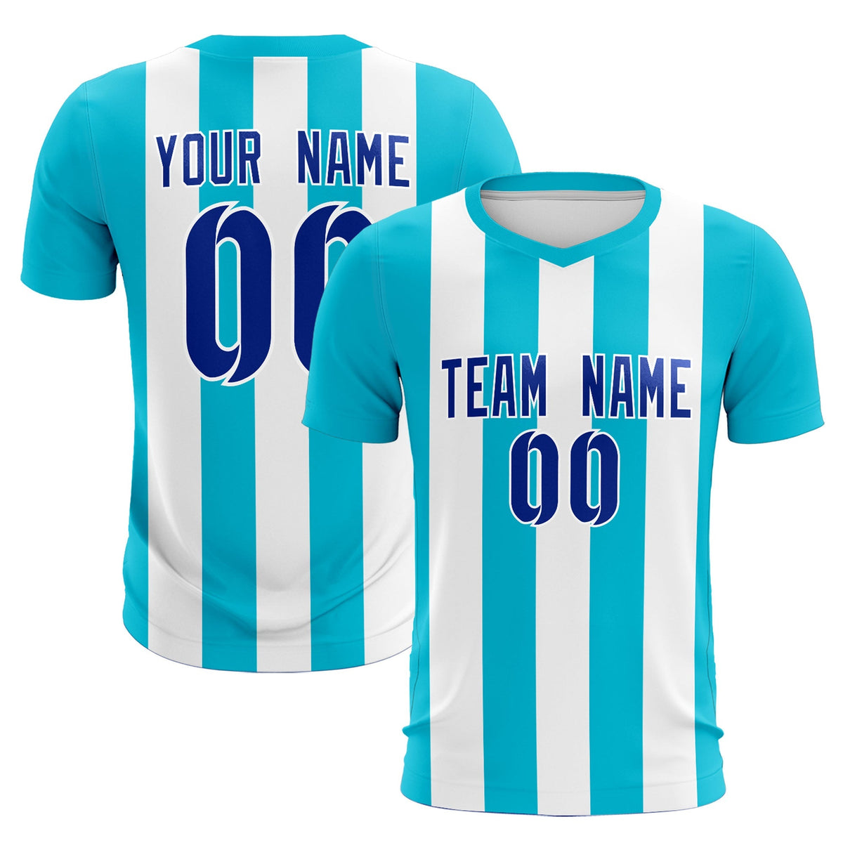 Custom White Sky Blue Vertical Stripes Casual Outdoor Football Kits Jersey
