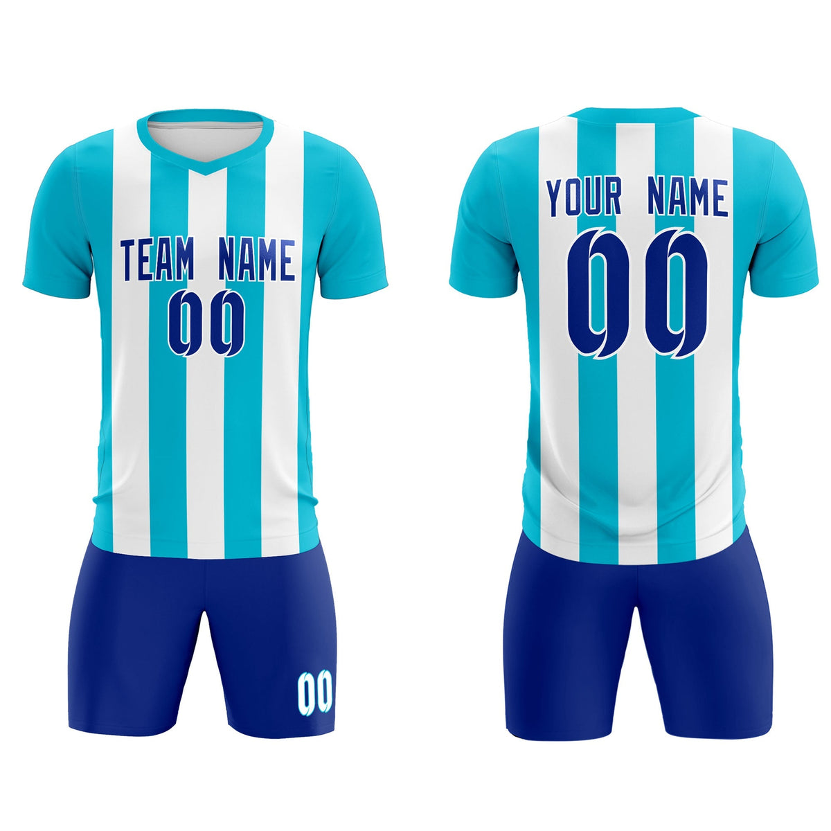 Custom White Sky Blue Vertical Stripes Casual Outdoor Football Kits Jersey