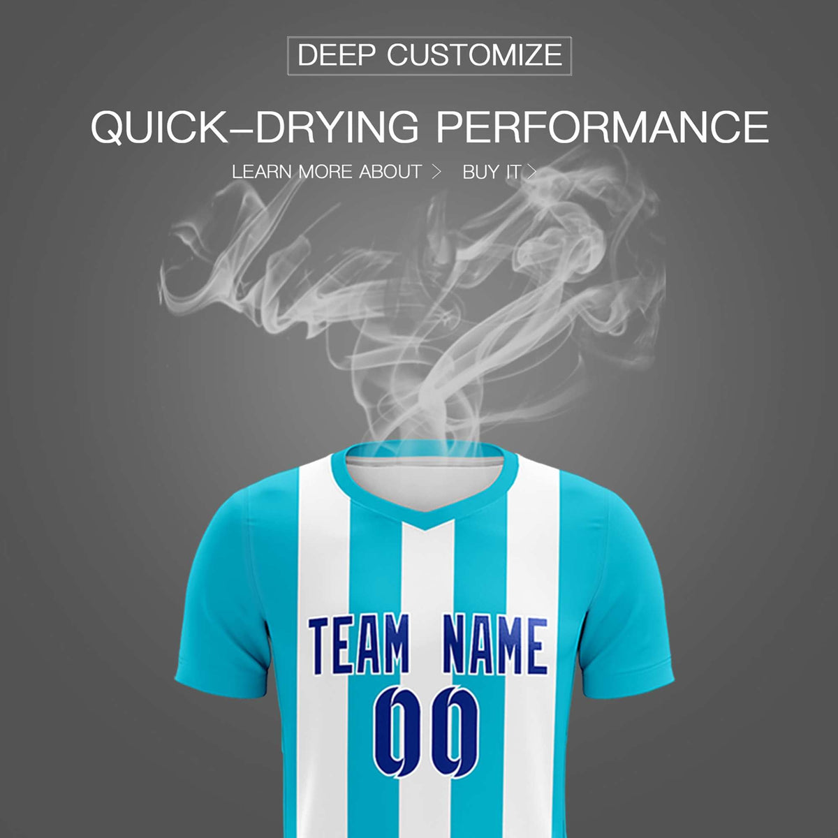 Custom White Sky Blue Vertical Stripes Casual Outdoor Football Kits Jersey