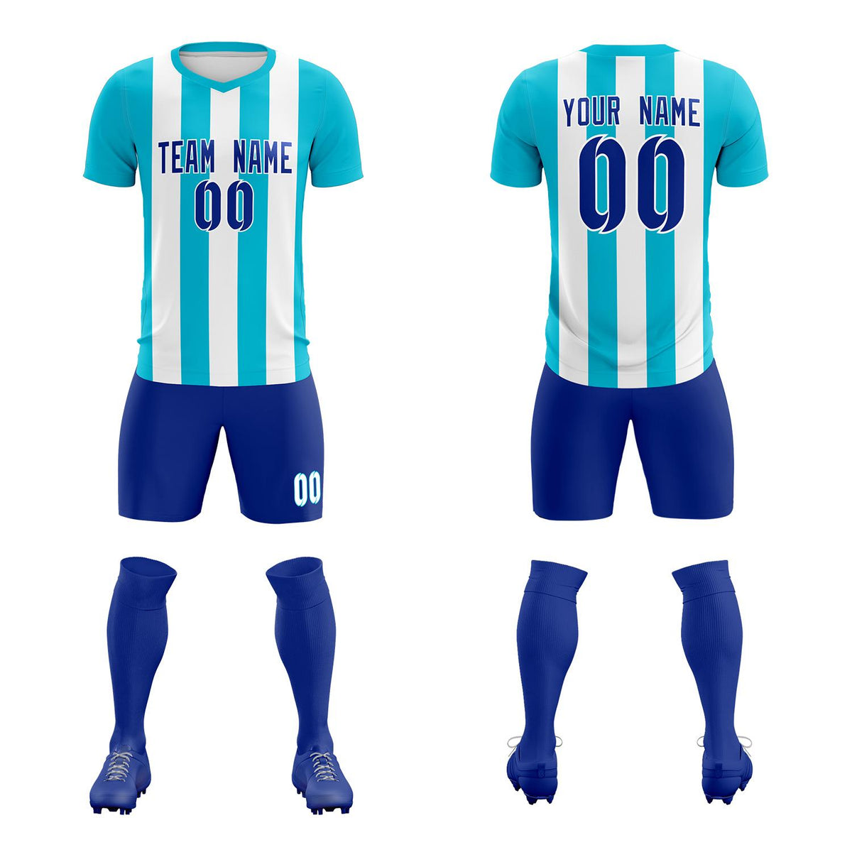 Custom White Sky Blue Vertical Stripes Casual Outdoor Football Kits Jersey