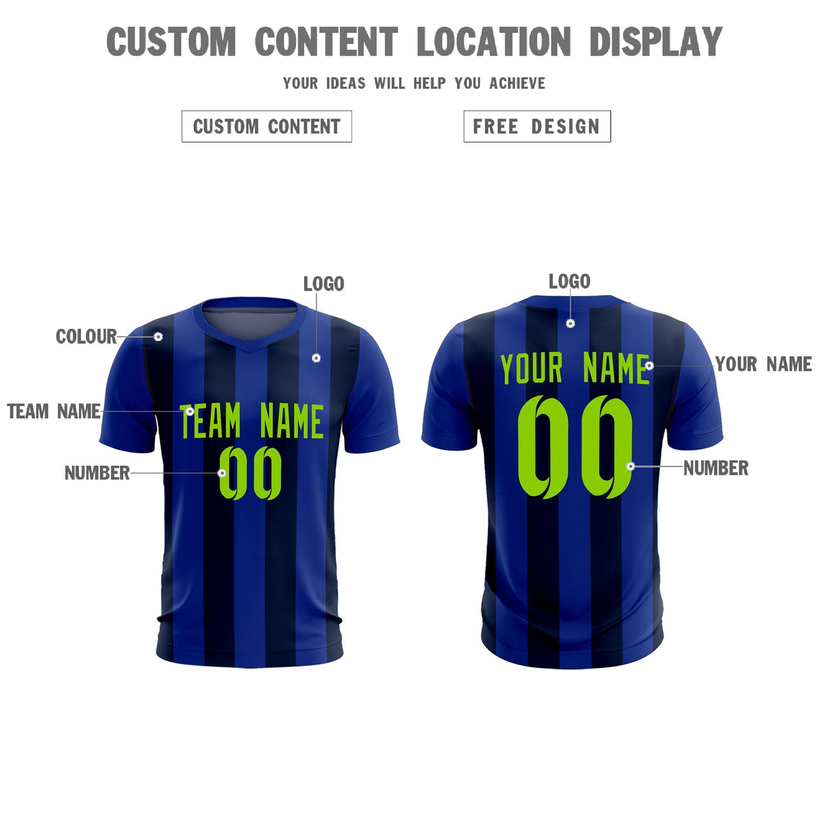 Custom Royal Navy Vertical Stripes Casual Outdoor Football Kits Jersey