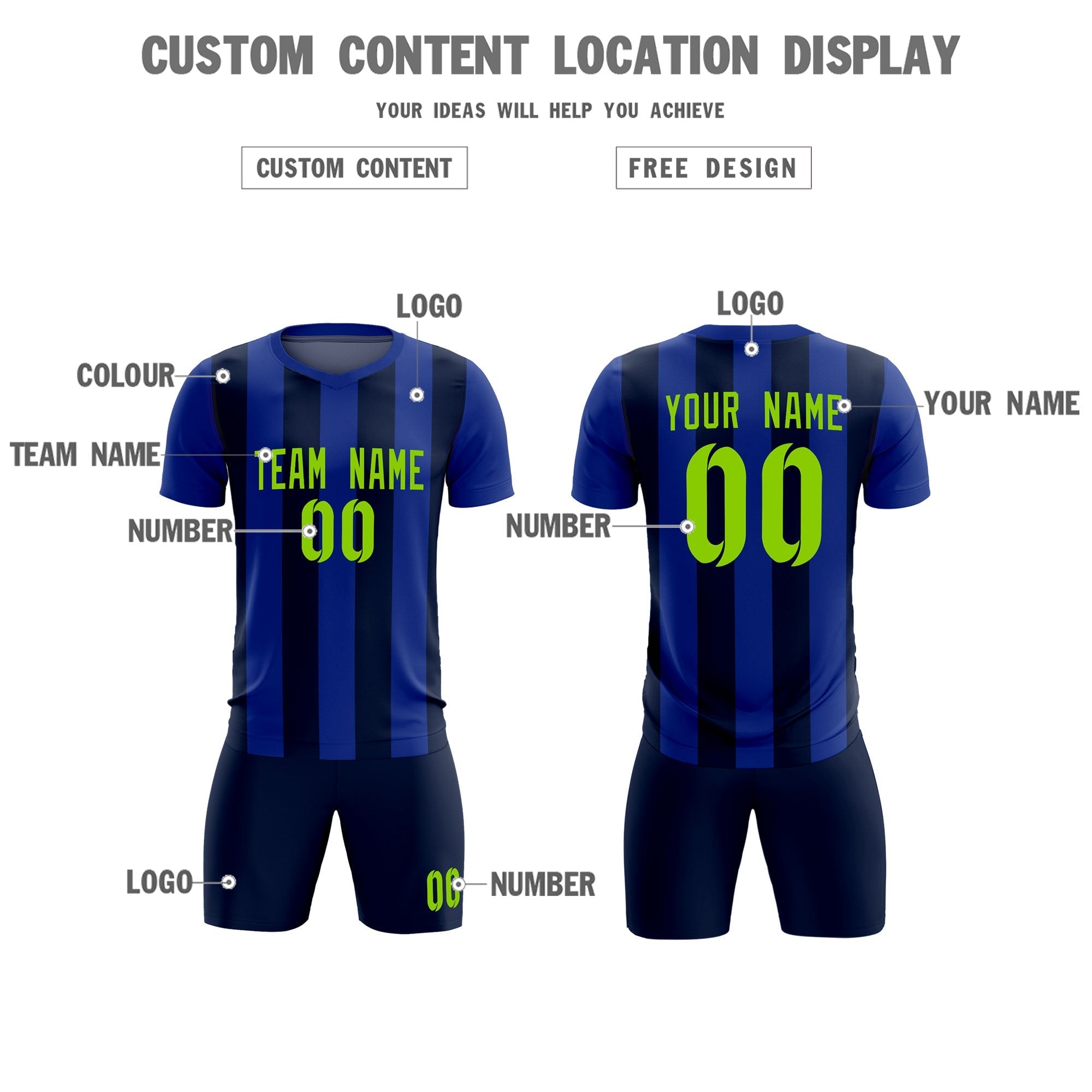 Custom Royal Navy Vertical Stripes Casual Outdoor Football Kits Jersey