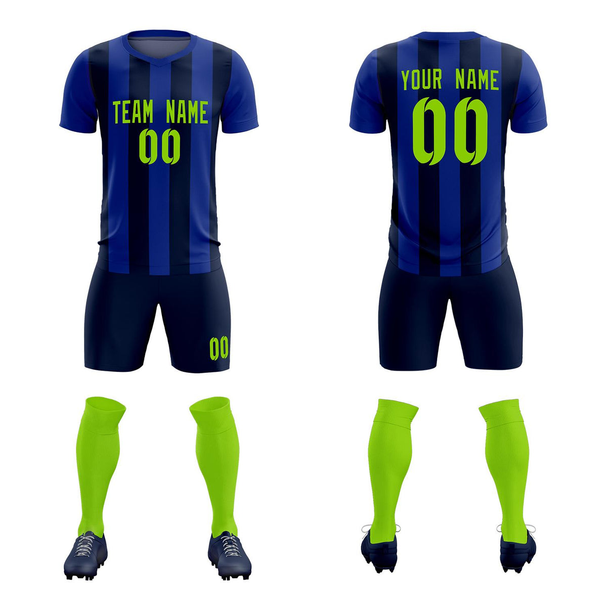 Custom Royal Navy Vertical Stripes Casual Outdoor Football Kits Jersey