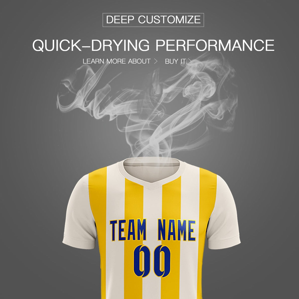 Custom Cream Gold Vertical Stripes Casual Outdoor Football Kits Jersey