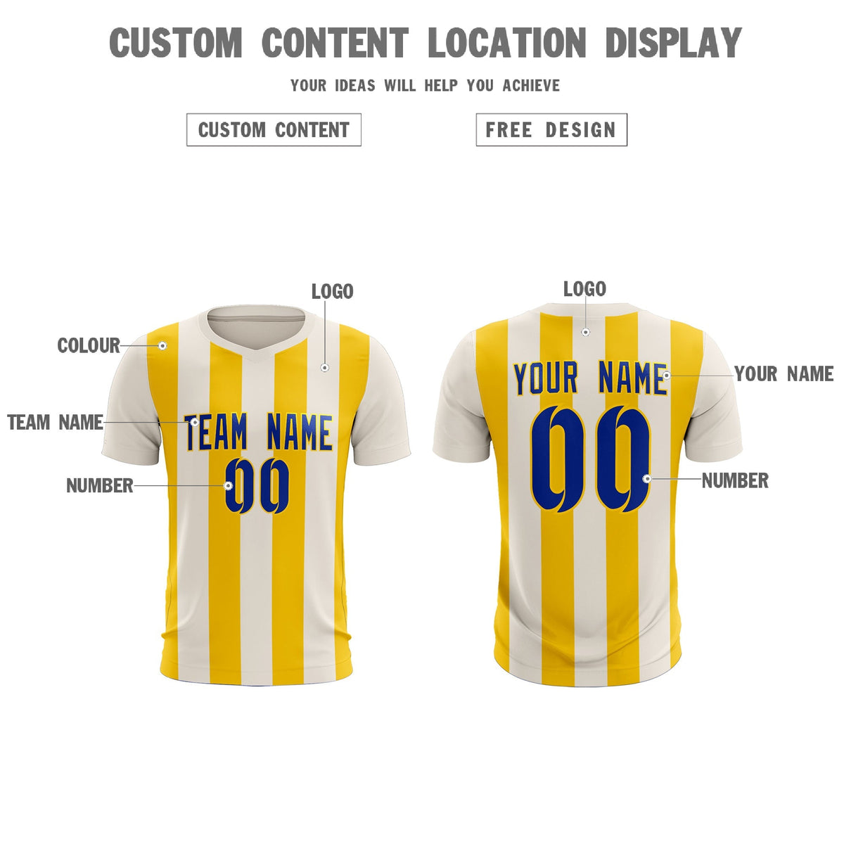 Custom Cream Gold Vertical Stripes Casual Outdoor Football Kits Jersey