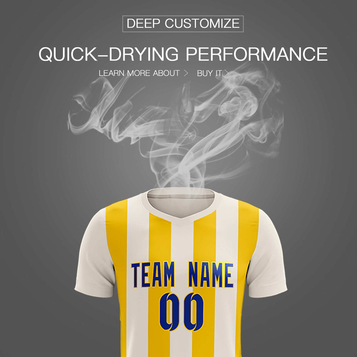 Custom Cream Gold Vertical Stripes Casual Outdoor Football Kits Jersey