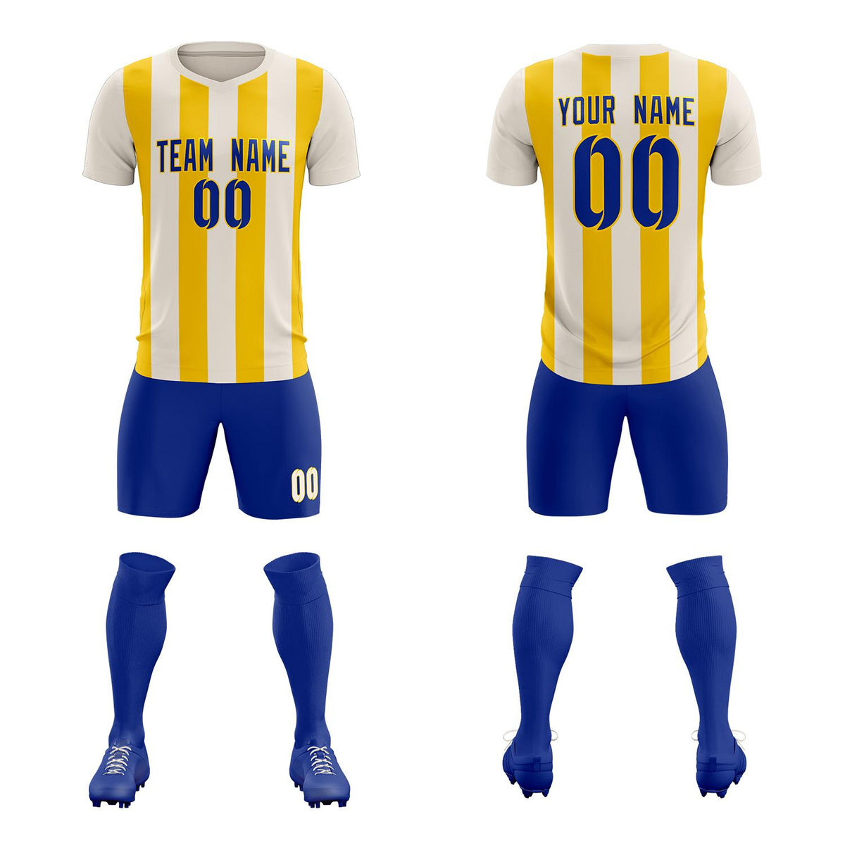 Custom Cream Gold Vertical Stripes Casual Outdoor Football Kits Jersey