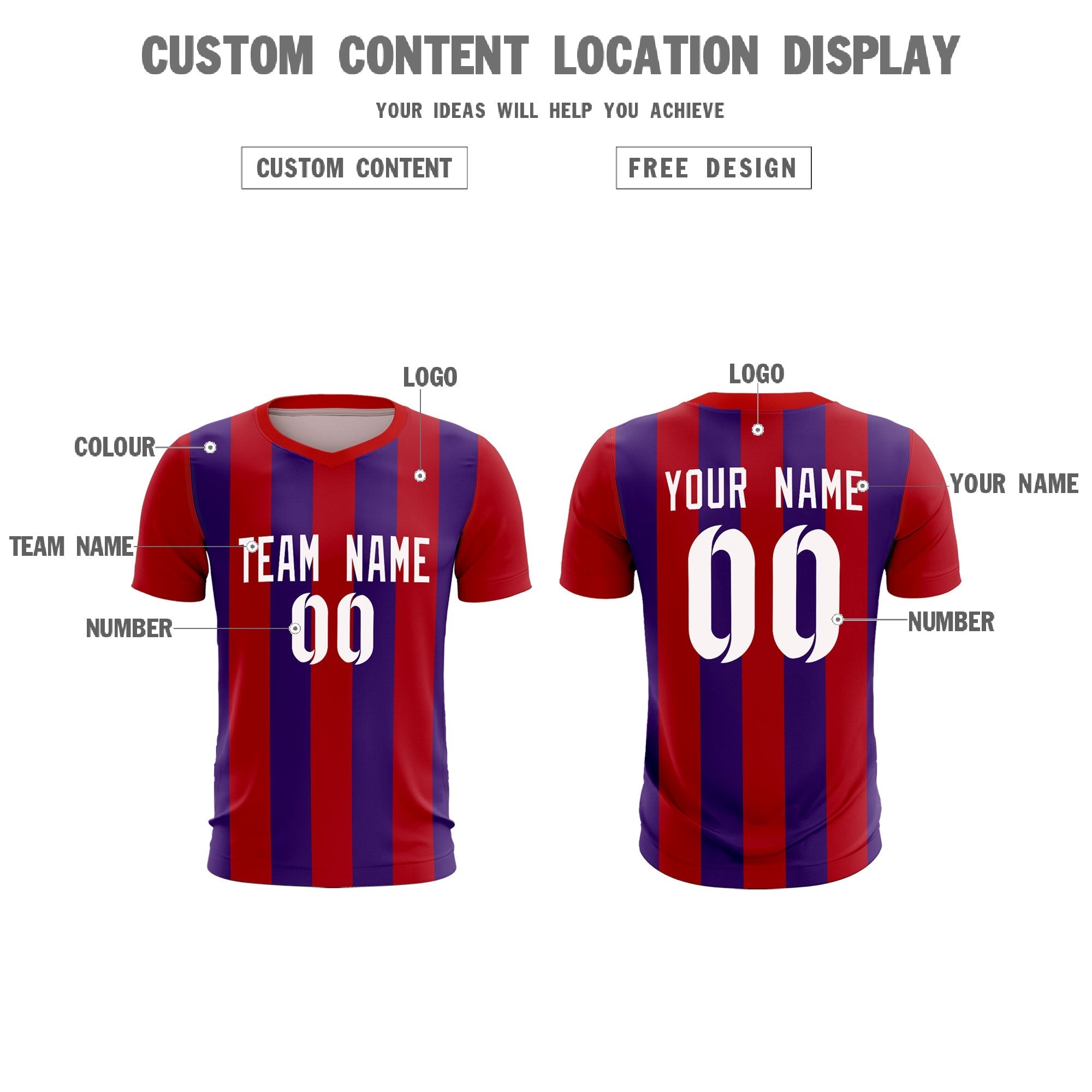 Custom Red Purple Vertical Stripes Casual Outdoor Football Kits Jersey