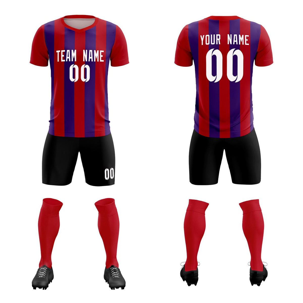 Custom Red Purple Vertical Stripes Casual Outdoor Football Kits Jersey