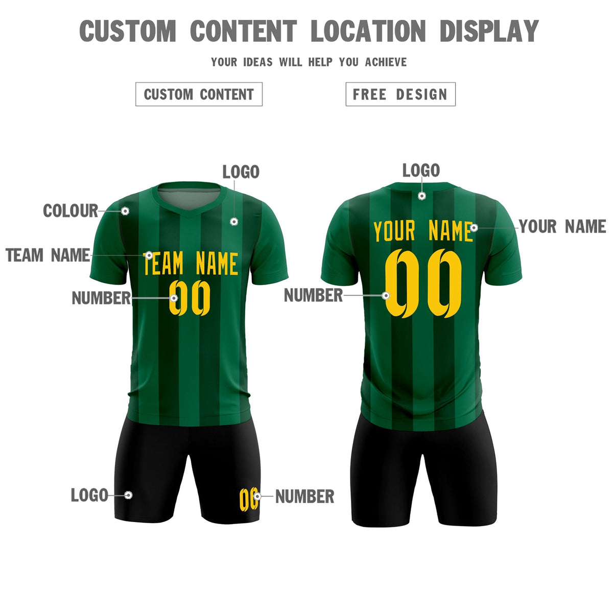 Custom Kelly Green Green Vertical Stripes Casual Outdoor Football Kits Jersey