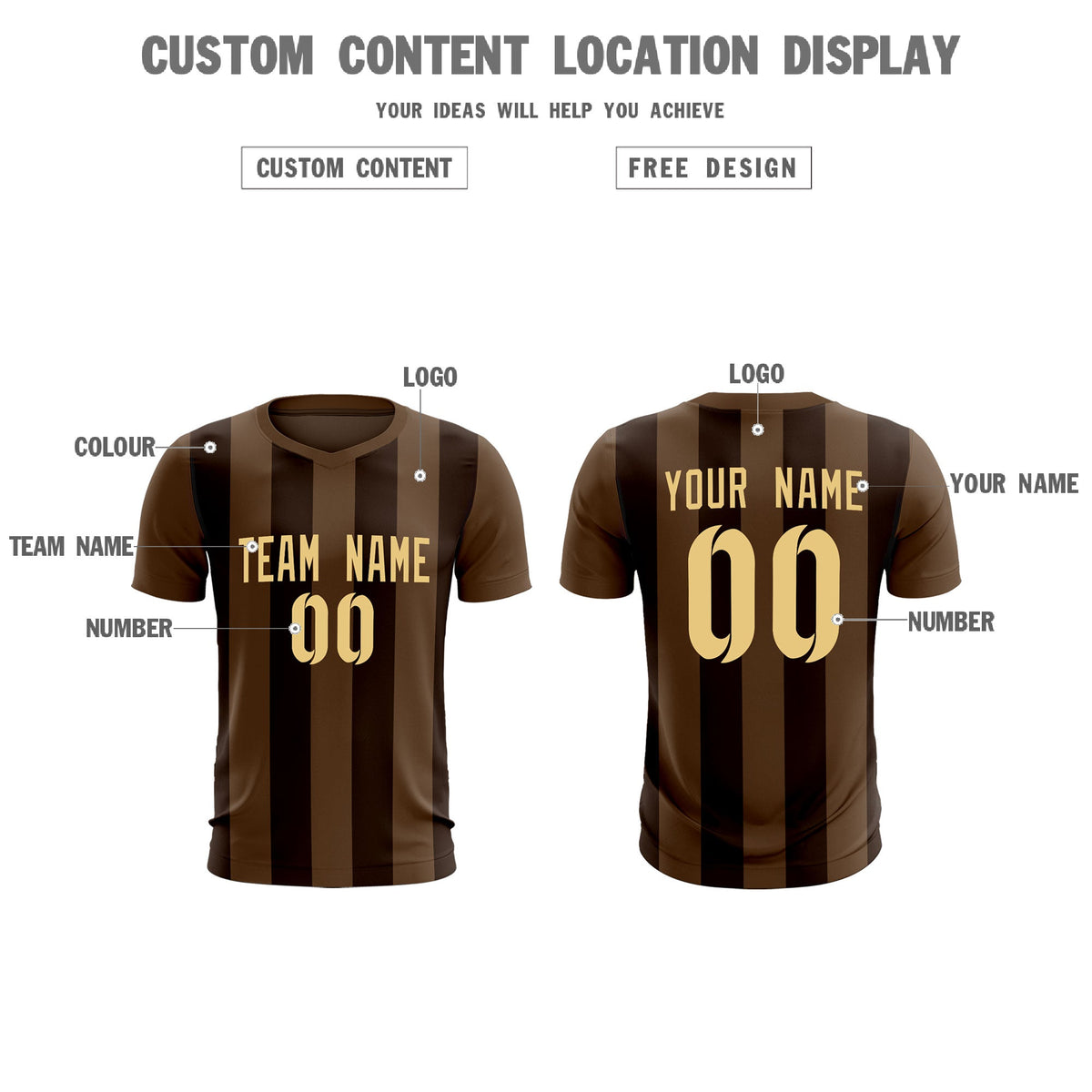 Custom Light Brown Brown Vertical Stripes Casual Outdoor Football Kits Jersey