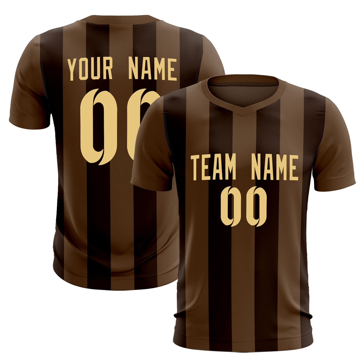 Custom Light Brown Brown Vertical Stripes Casual Outdoor Football Kits Jersey