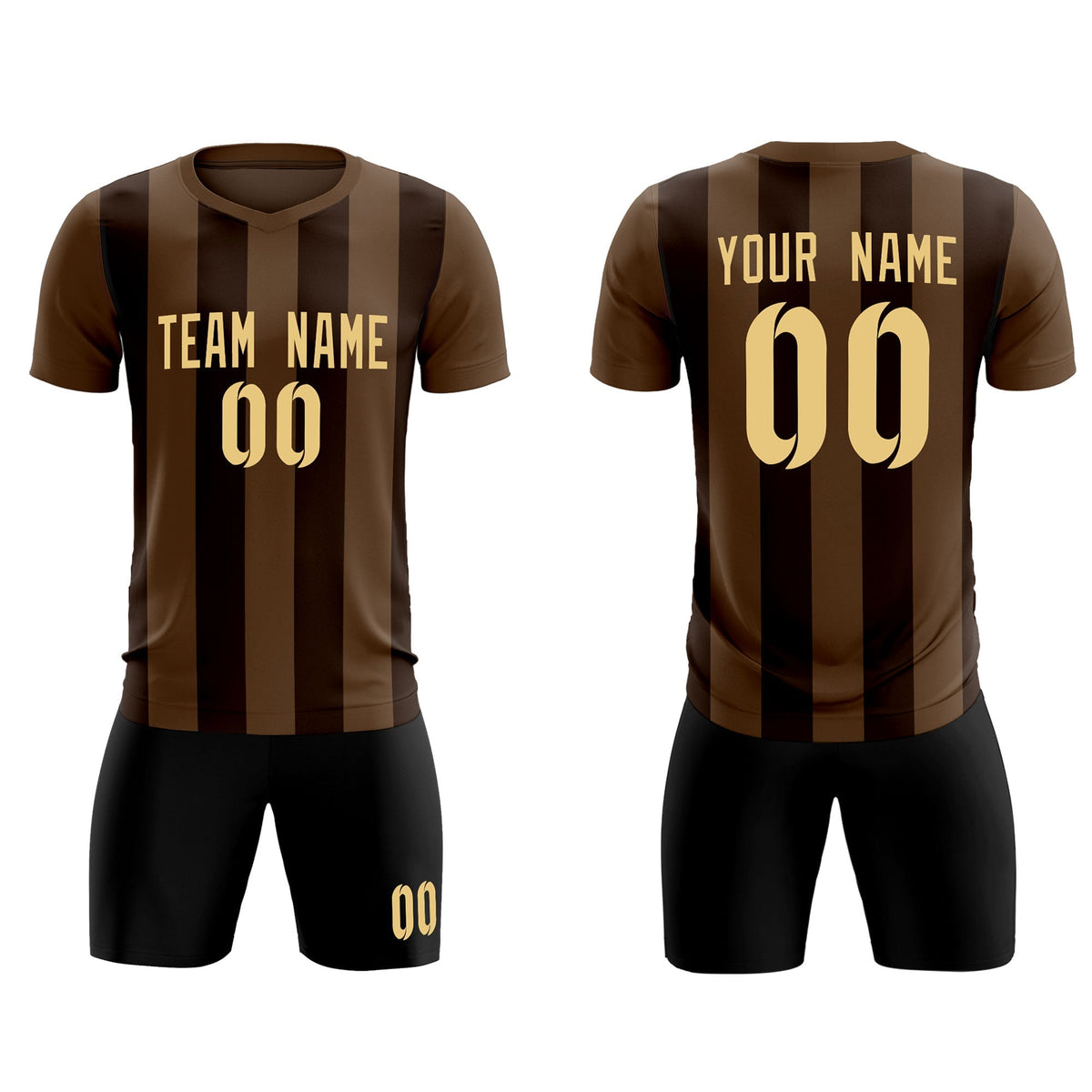 Custom Light Brown Brown Vertical Stripes Casual Outdoor Football Kits Jersey