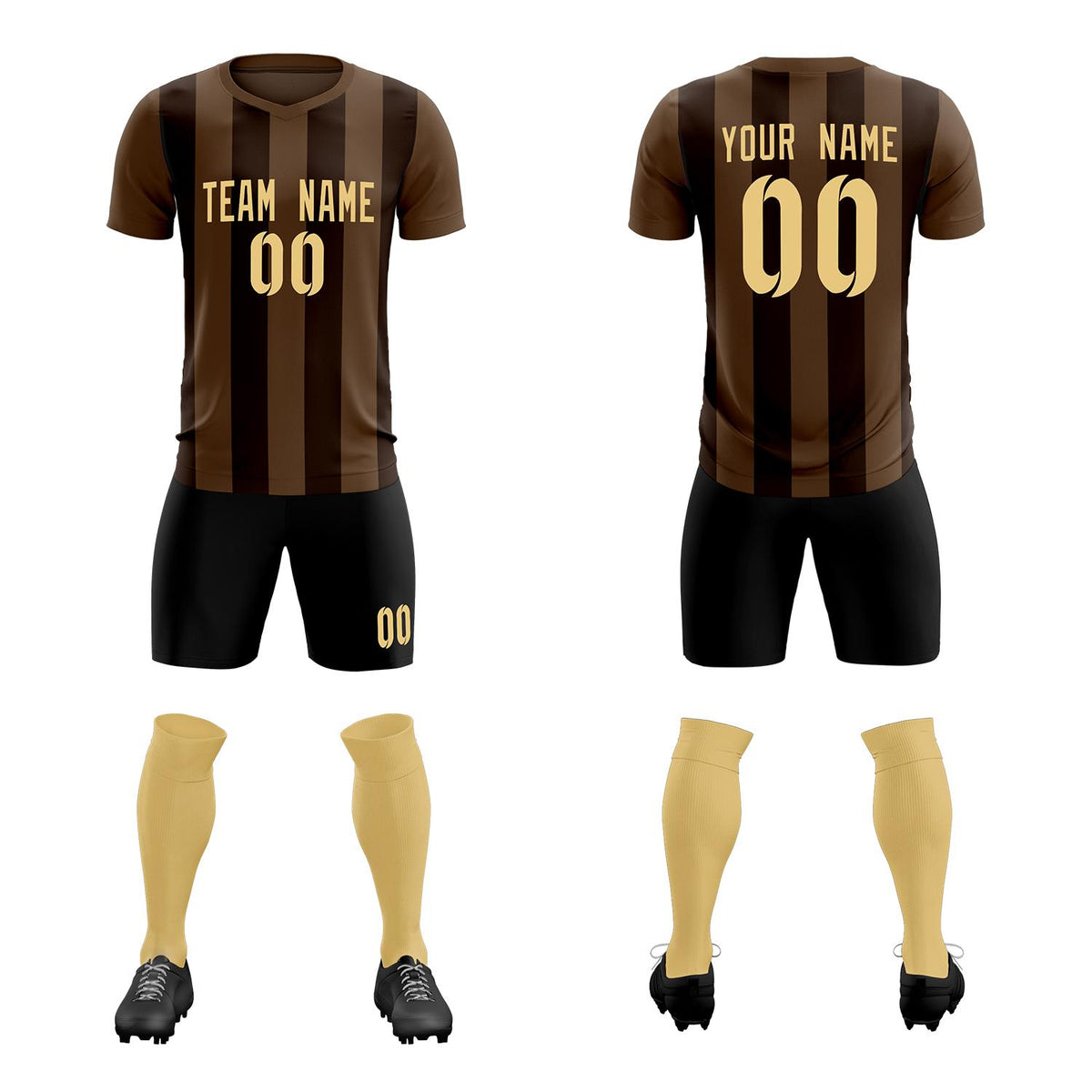 Custom Light Brown Brown Vertical Stripes Casual Outdoor Football Kits Jersey