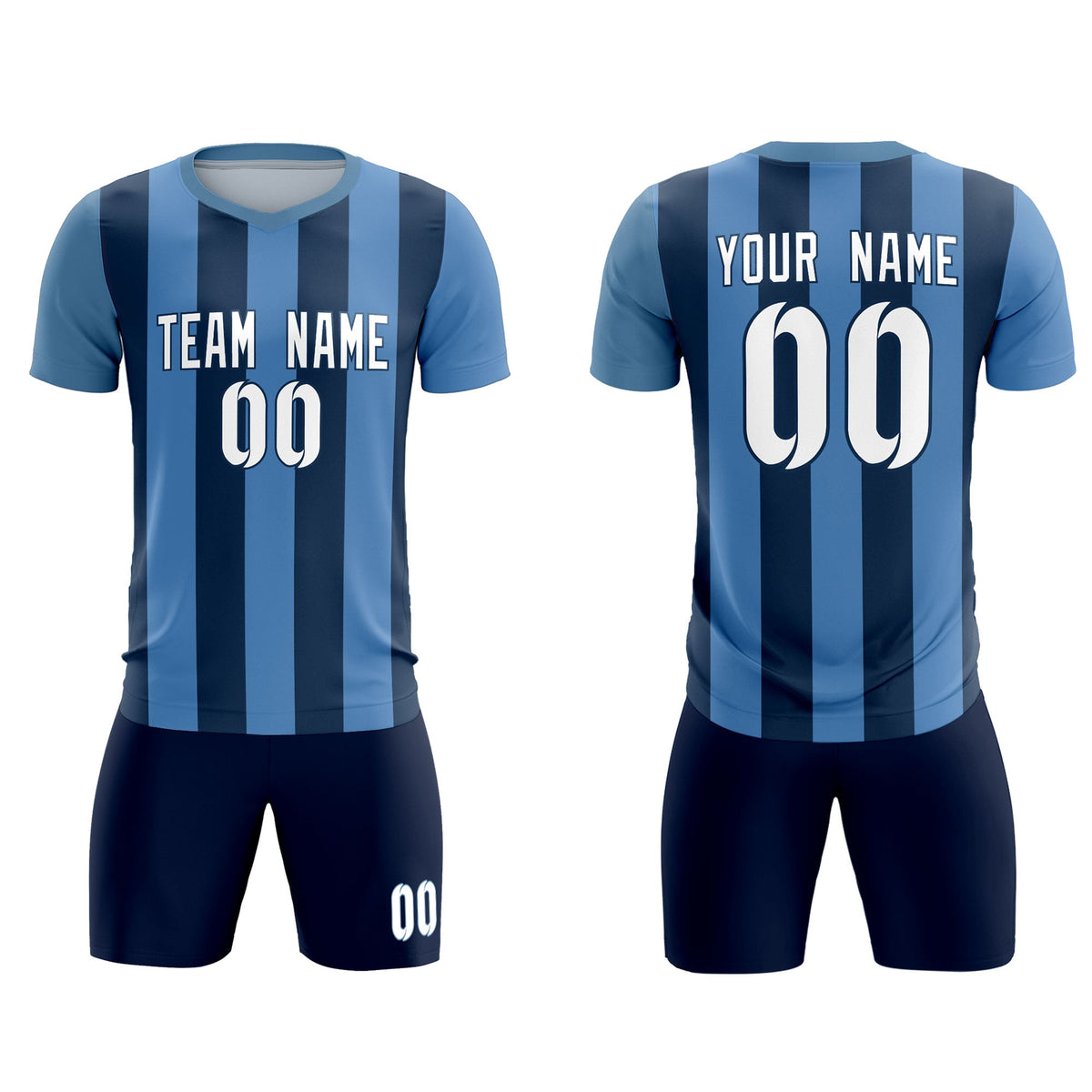 Custom Light Blue Midnight Blue Vertical Stripes Casual Outdoor Football Kits Jersey