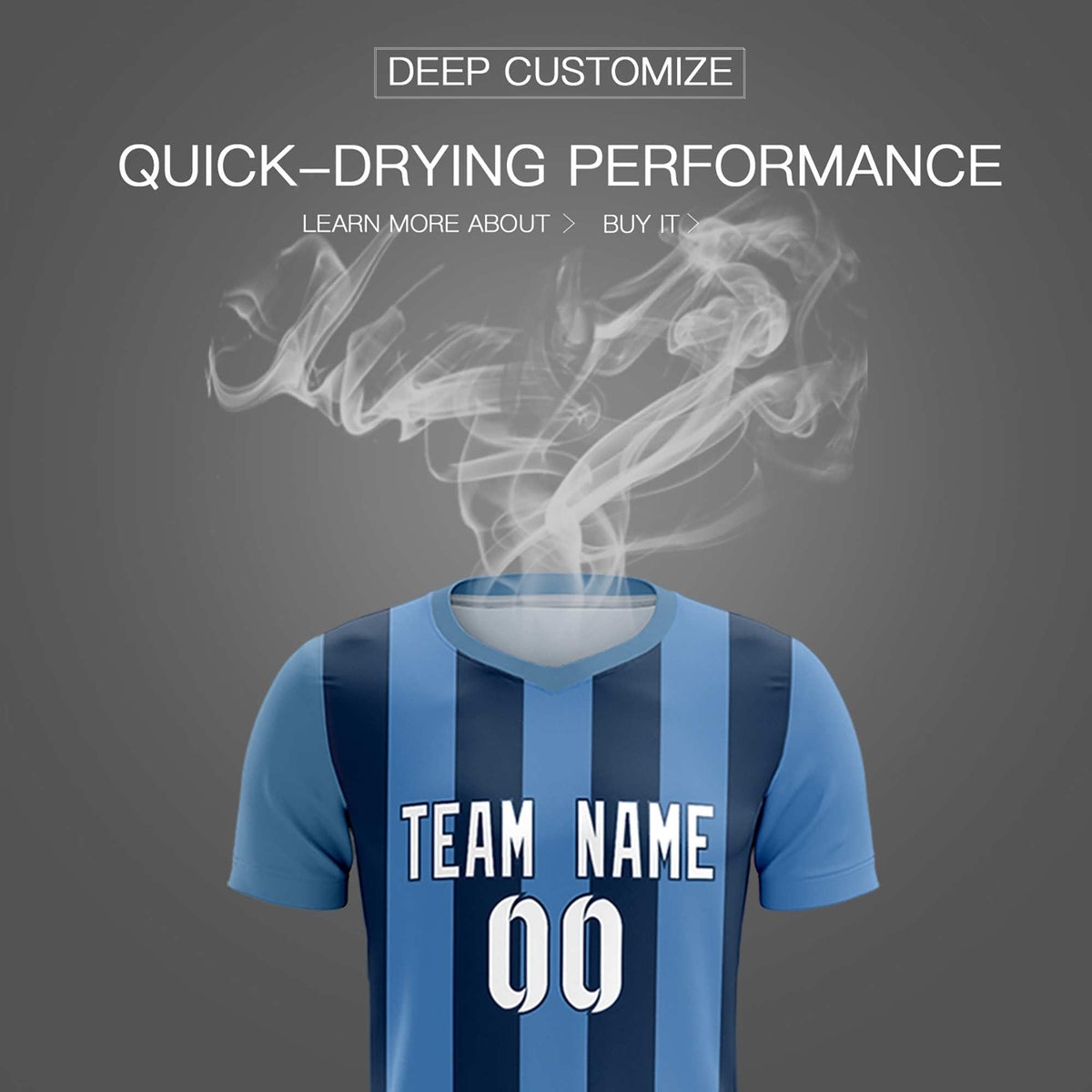Custom Light Blue Midnight Blue Vertical Stripes Casual Outdoor Football Kits Jersey