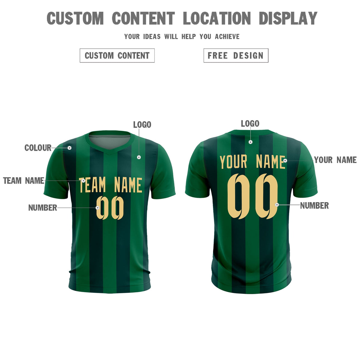 Custom Kelly Green Midnight Green Vertical Stripes Casual Outdoor Football Kits Jersey