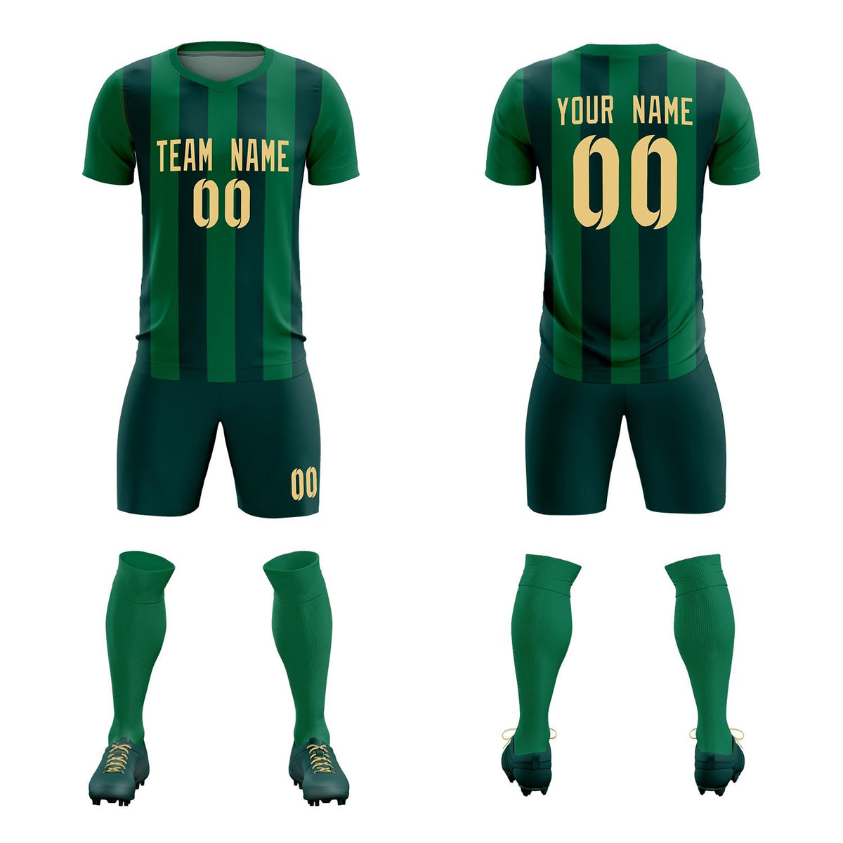 Custom Kelly Green Midnight Green Vertical Stripes Casual Outdoor Football Kits Jersey