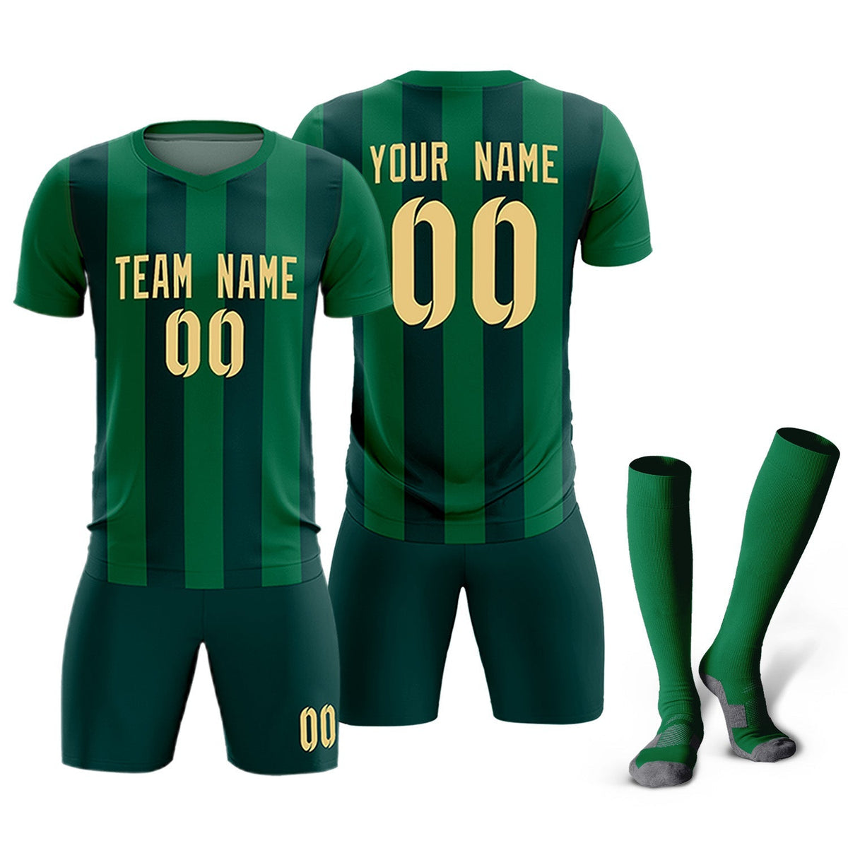 Custom Kelly Green Midnight Green Vertical Stripes Casual Outdoor Football Kits Jersey