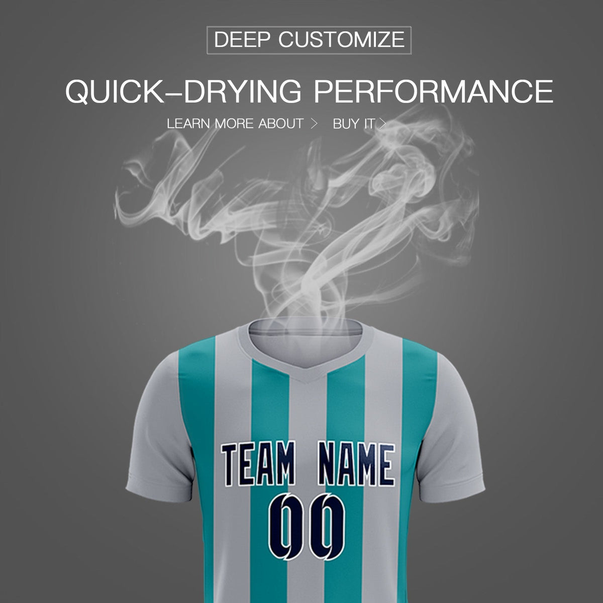 Custom Gray Aqua Vertical Stripes Casual Outdoor Football Kits Jersey