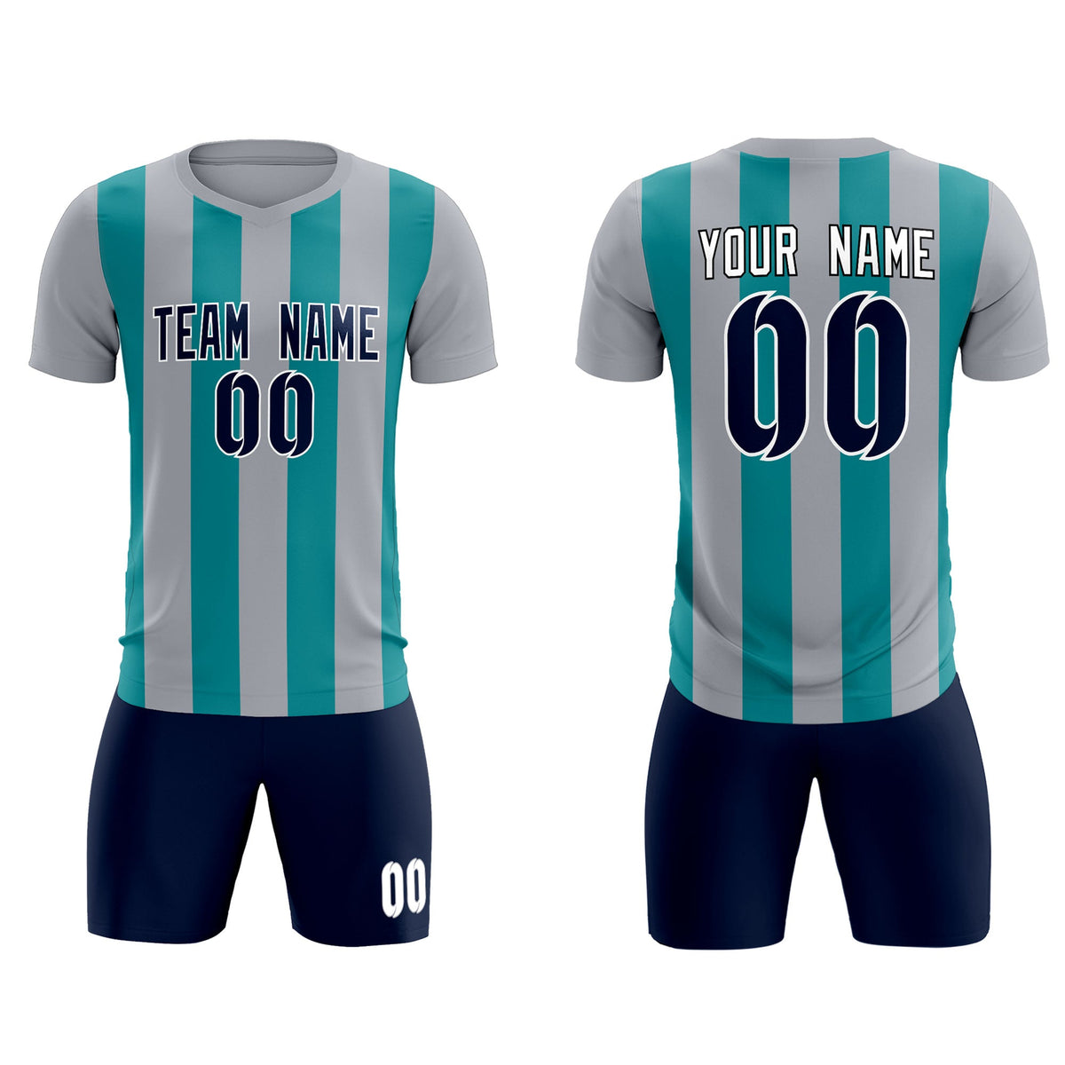 Custom Gray Aqua Vertical Stripes Casual Outdoor Football Kits Jersey