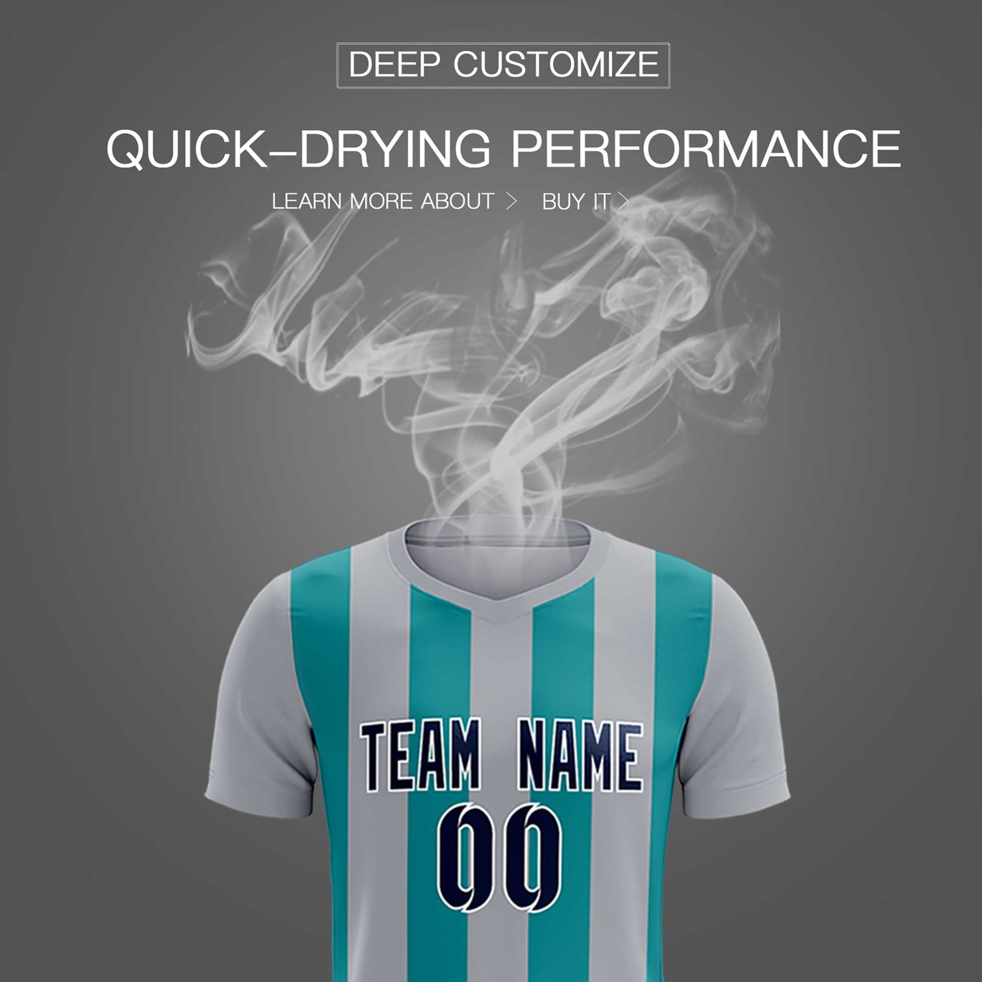 Custom Gray Aqua Vertical Stripes Casual Outdoor Football Kits Jersey