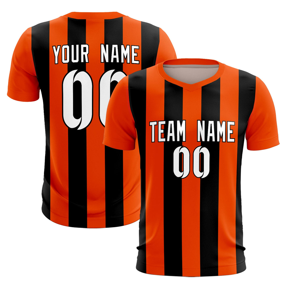 Custom Orange Black Vertical Stripes Casual Outdoor Football Kits Jersey