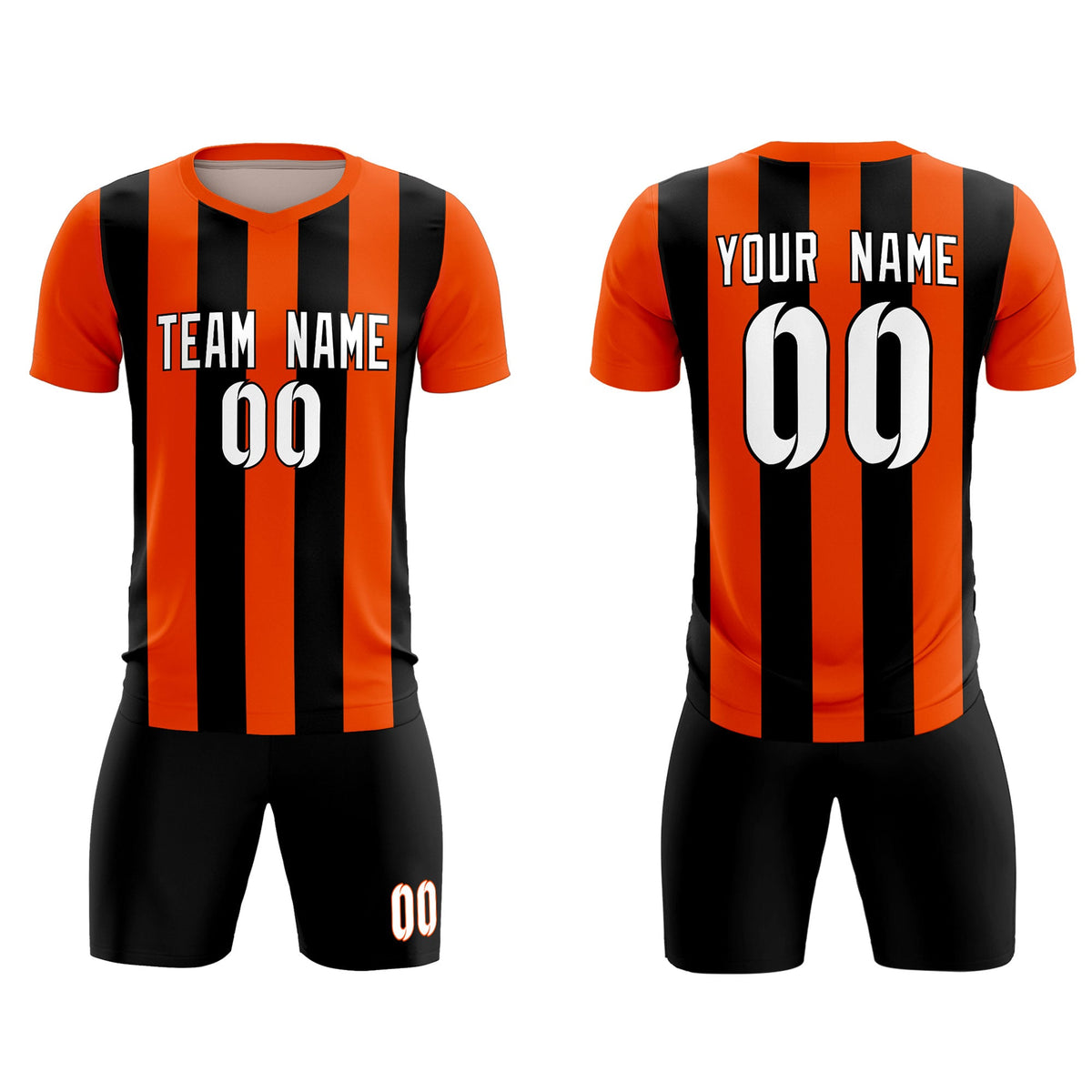 Custom Orange Black Vertical Stripes Casual Outdoor Football Kits Jersey