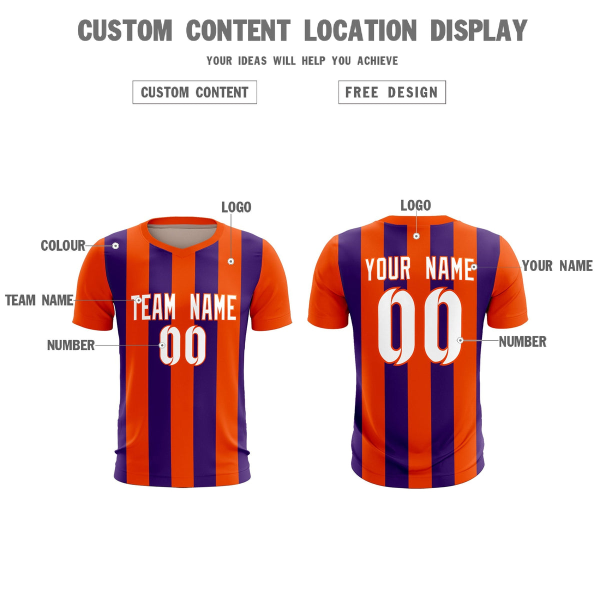 Custom Orange Purple Vertical Stripes Casual Outdoor Football Kits Jersey