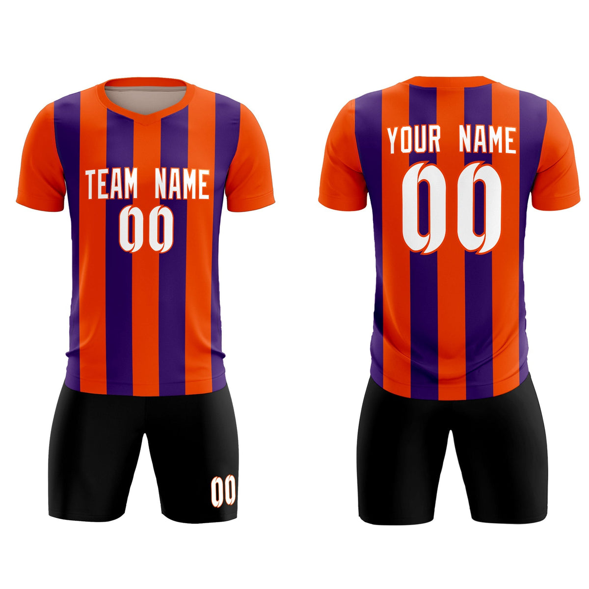 Custom Orange Purple Vertical Stripes Casual Outdoor Football Kits Jersey
