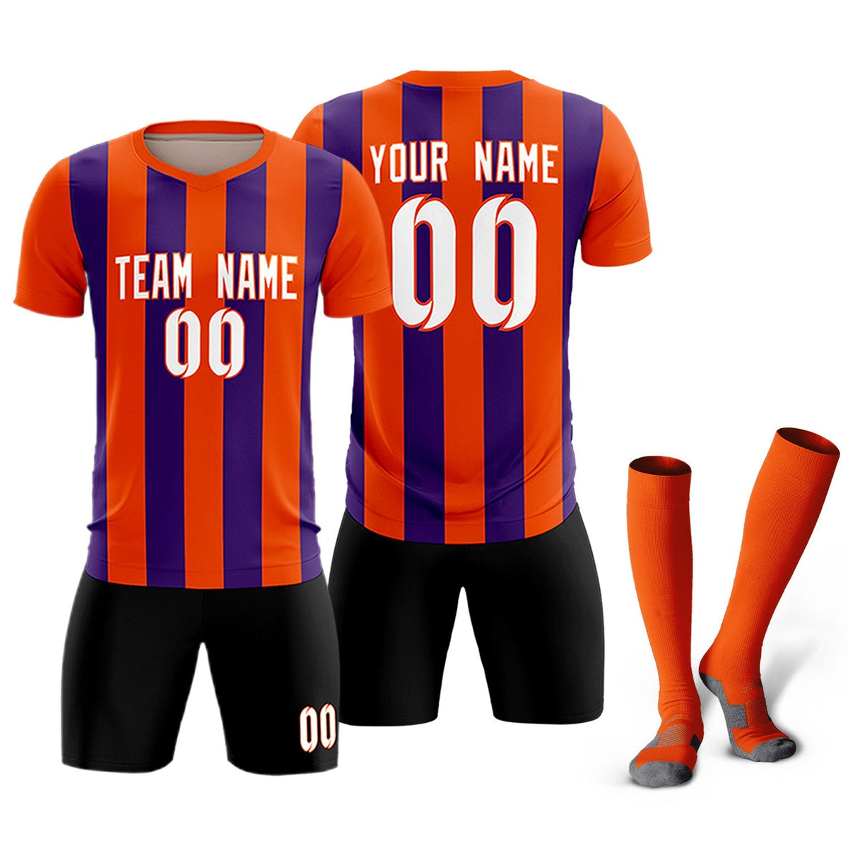 Custom Orange Purple Vertical Stripes Casual Outdoor Football Kits Jersey