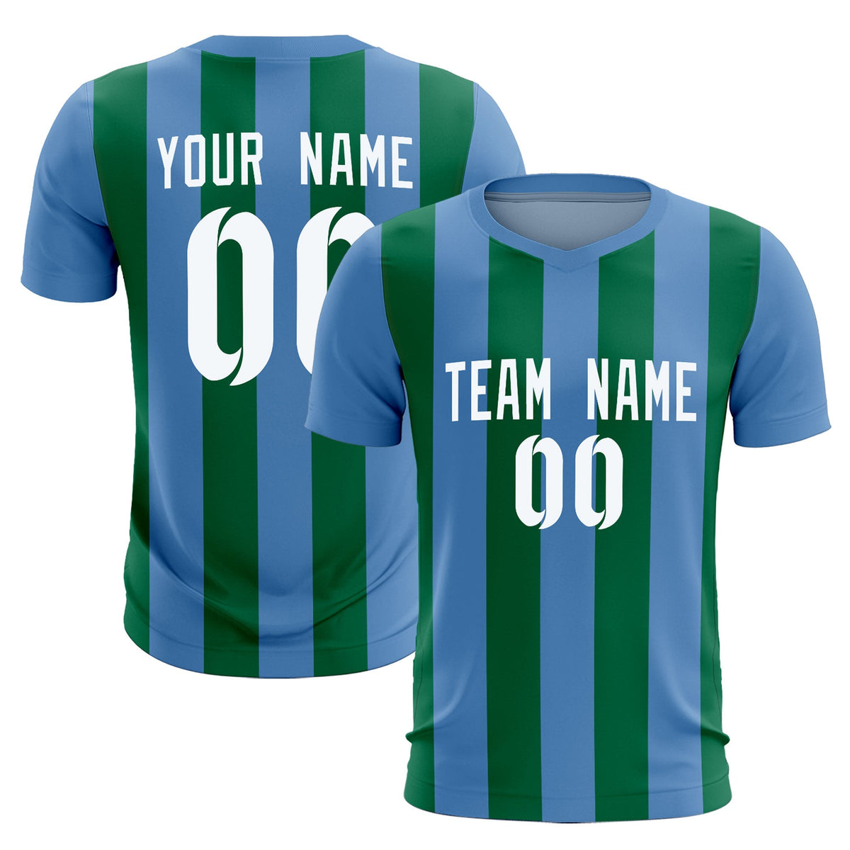 Custom Light Blue Kelly Green Vertical Stripes Casual Outdoor Football Kits Jersey