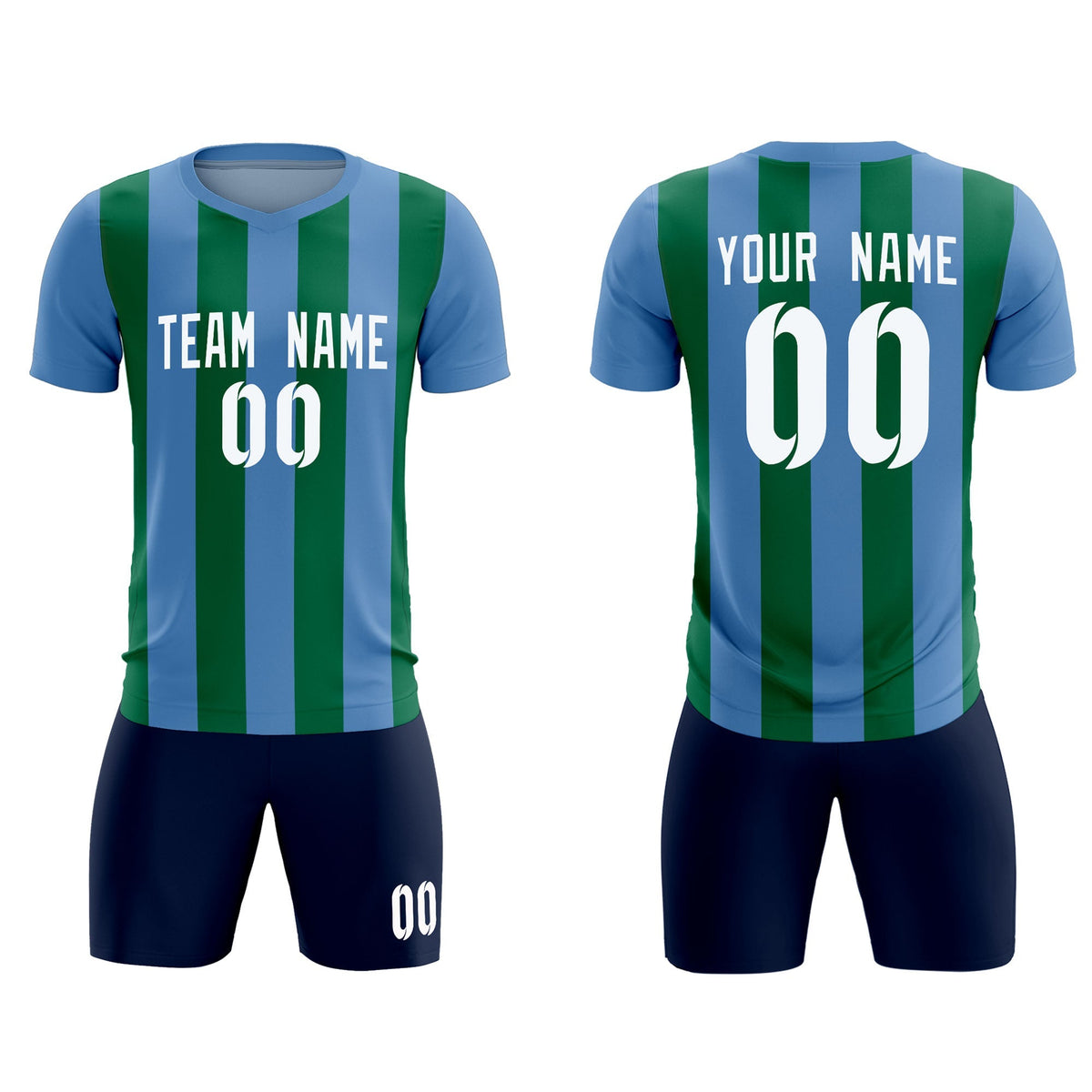 Custom Light Blue Kelly Green Vertical Stripes Casual Outdoor Football Kits Jersey