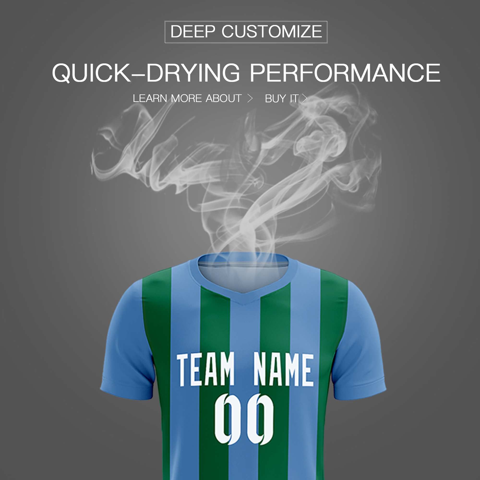 Custom Light Blue Kelly Green Vertical Stripes Casual Outdoor Football Kits Jersey