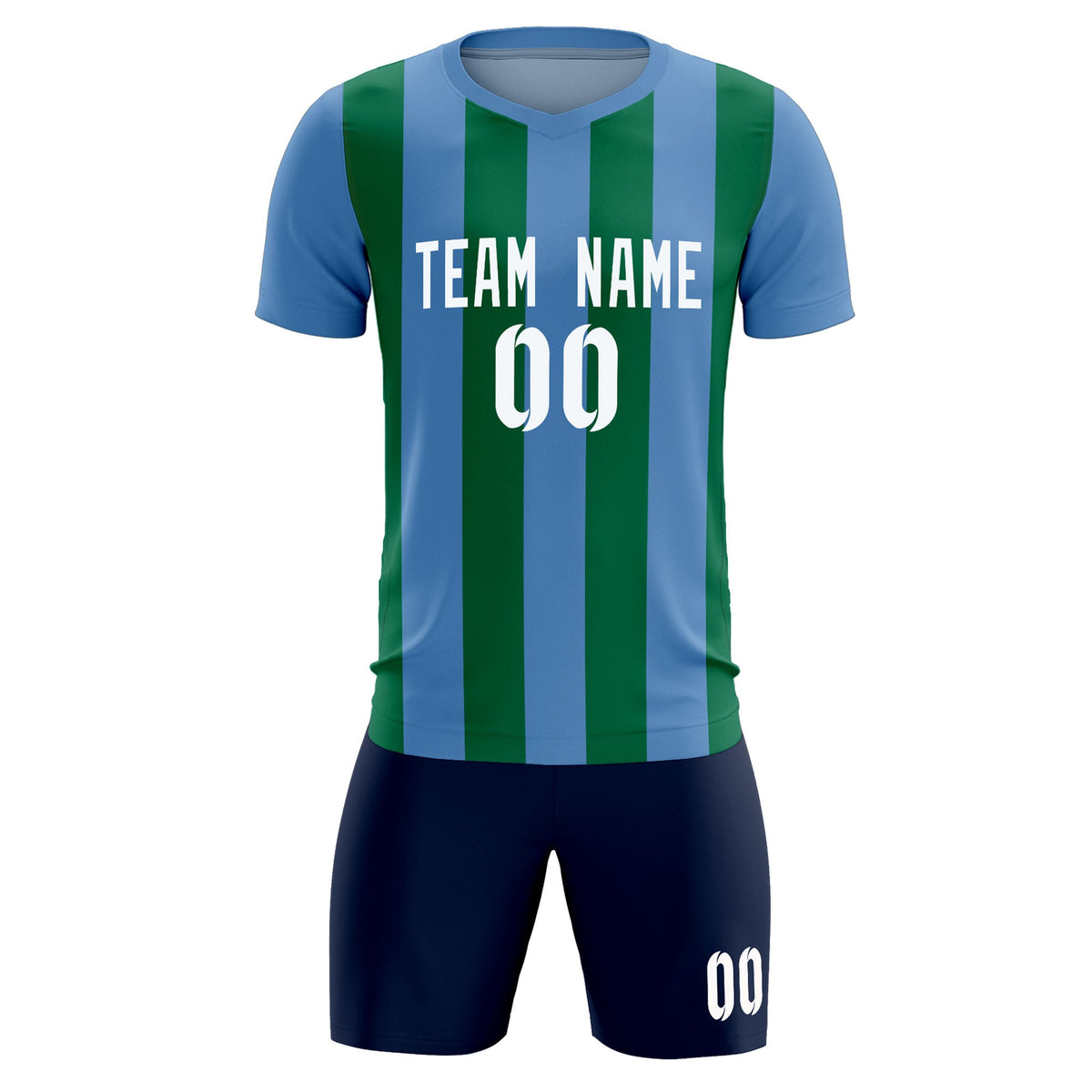 Custom Light Blue Kelly Green Vertical Stripes Casual Outdoor Football Kits Jersey