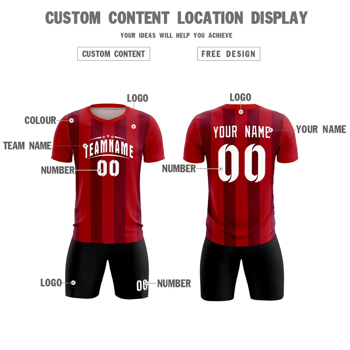 Custom Red Crimson Vertical Stripes Casual Outdoor Football Sets Jersey