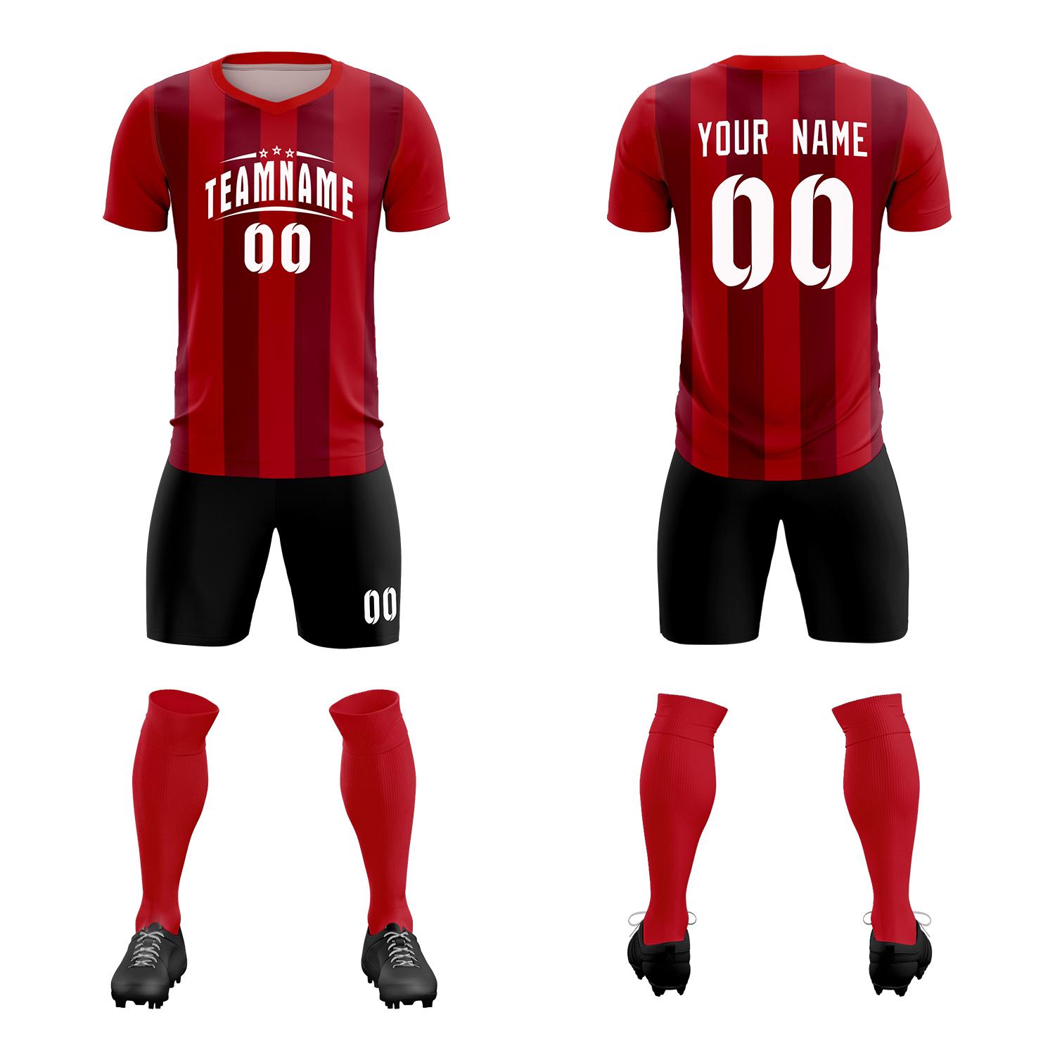 Custom Red Crimson Vertical Stripes Casual Outdoor Football Sets Jersey