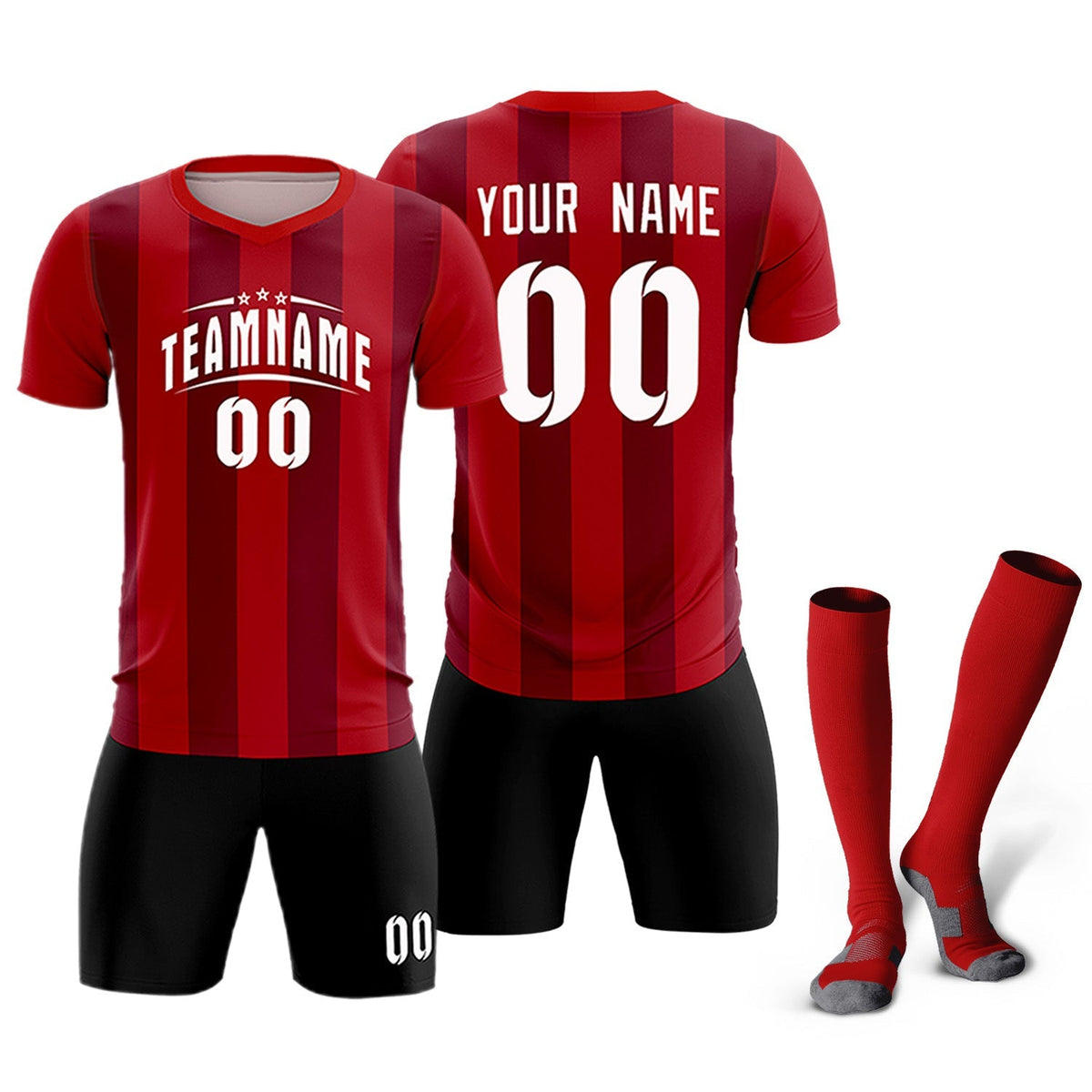 Custom Red Crimson Vertical Stripes Casual Outdoor Football Sets Jersey