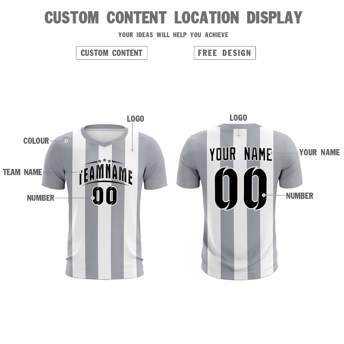 Custom White Gray Vertical Stripes Casual Outdoor Football Kits Jersey