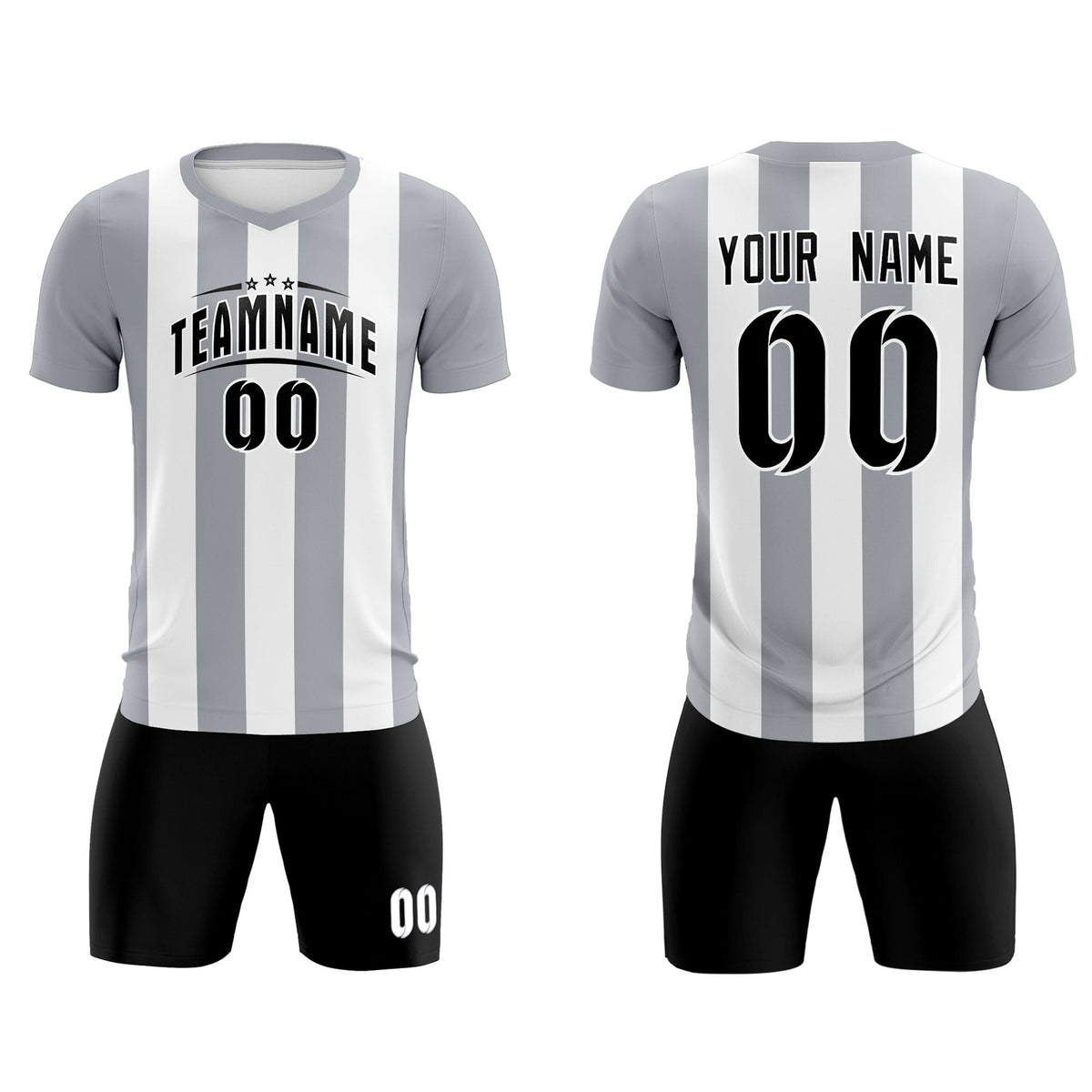 Custom White Gray Vertical Stripes Casual Outdoor Football Kits Jersey
